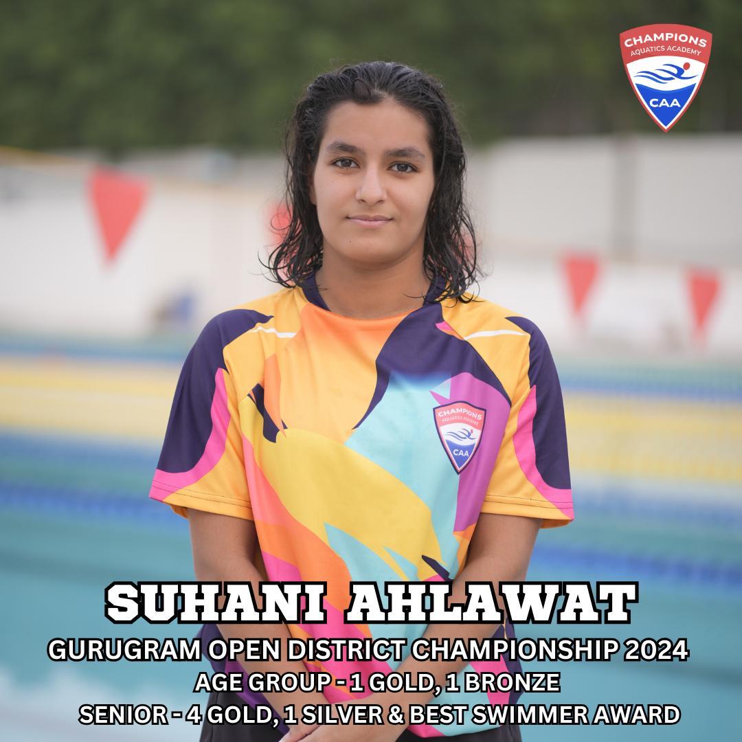 Introducing Suhani Ahlawat â Our Joint IC winner in Gurugram Districts 2024!
Please join us in giving a huge round of applause for Suhani Ahlawat, our star swimmer from Champions Aquatics Academy for her outstanding performance in Gurugram District Championship 2024!
4 Gold Medals
1 Silver Medal
Best Swimmer Trophy in the Senior Category
Letâs celebrate Suhaniâs incredible journey and her stellar achievements. Your hard work and perseverance are truly inspiring, Suhani!
Hereâs to more record-breaking performances and unforgettable moments.
#SuhaniAhlawat #ChampionsAquaticsAcademy #SwimmingSuperstar #GoldMedalist #BestSwimmer #GurugramChampion #Inspiration #SwimmingGoals #MakingWaves