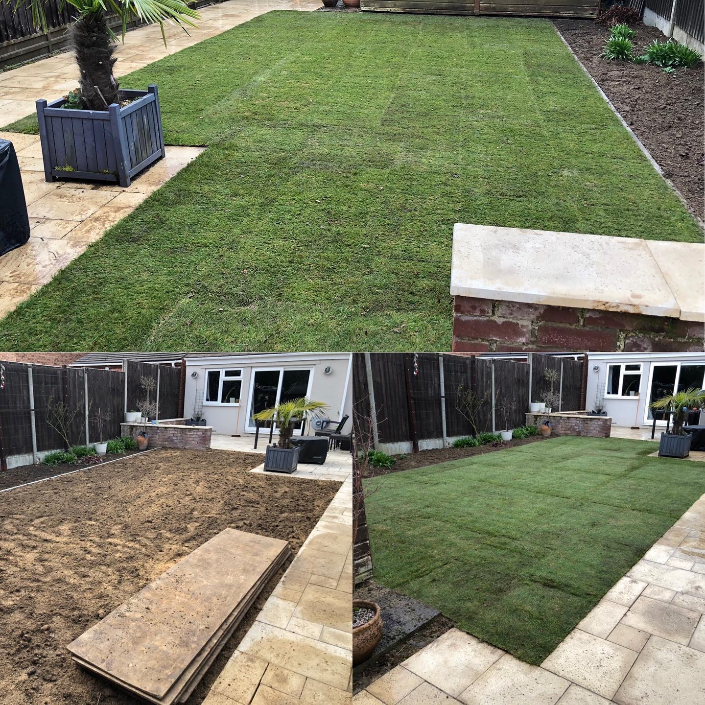 Old lawn taken up, concrete edging installed followed by topsoil and new turf #Witney