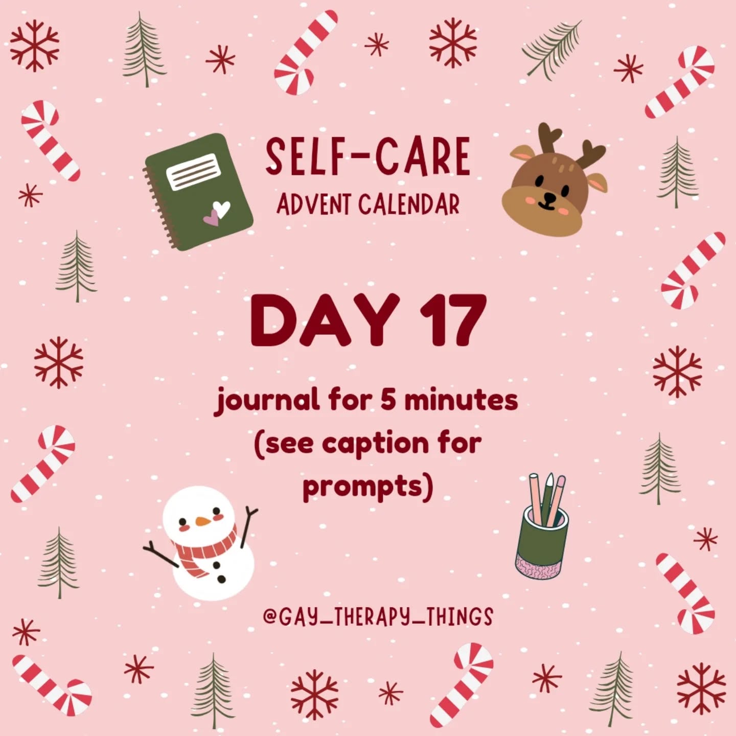 One more day!!! I have a very special post tomorrow to finish off this series ððð
Prompts for journaling:
âĨïļ How am I feeling right now?
ð What did I do today?
ð§ Write any thoughts that come to your mind
ð What animal would you be for a day and why?
#adventselfcare #selfcare #therapistsofinstagram #journaling