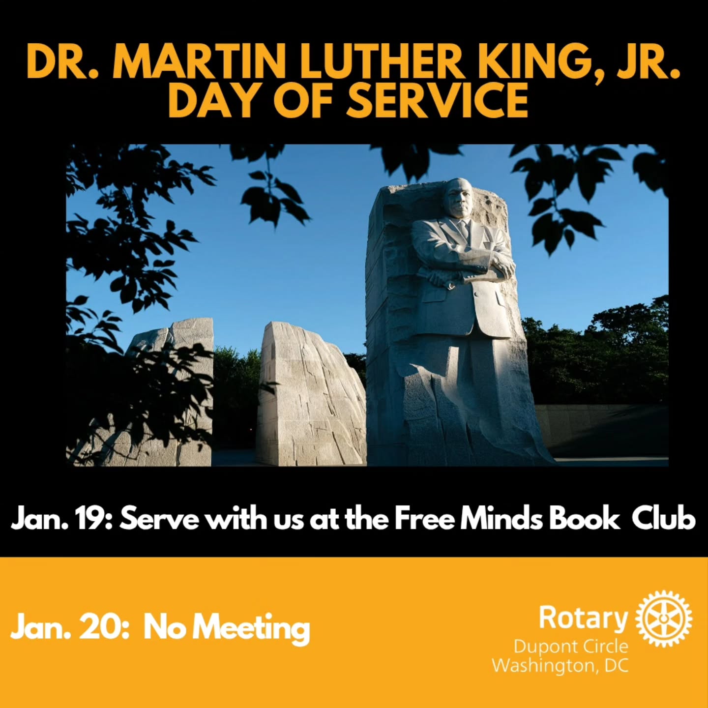 Join us as we serve at the @freemindsbookclub.
Date: Jan. 19
Time 11:30 a.m.
Location: Edlavich DCJCC, 1529 16th St NW, Washington DC 20036-1466
RSVP here: https://my.edcjcc.org/s/free-events
We look forward to serving with you. #dupontrotary #serviceaboveself