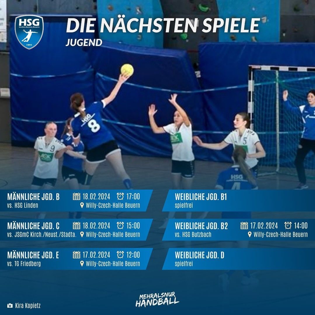 Unsere Jugendspiele am Wochenende 💙
#MehrAlsNurHandball
#HSGBuseck
#Handball