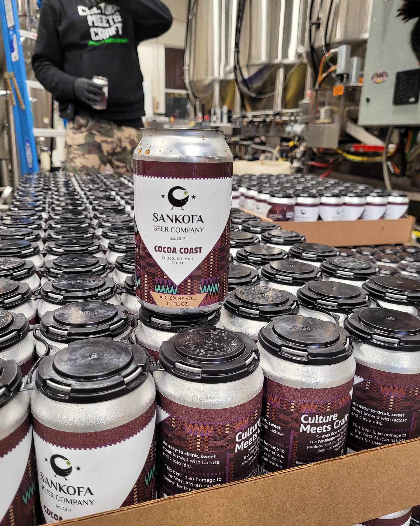 Canning Day was a success! DON'T MISS OUT ON OUR LATEST RELEASE! If your local store isn't carrying this tell them to hit us up! 🗣🗣
.
.
.
#CoCoaCoastIsHere #StoutSZN #SankofaBeer #ChocolateMilkStout #CraftBeer #DMV