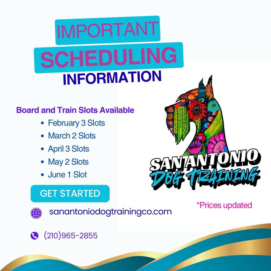 SCHEDULE AVAILABILITY
With June being almost completely booked I wanted to go ahead and post my availability with Board and Trains! If you book for a later date you are only required to do a $500 deposit and the rest will be due at the start of your program! For more information feel free to message me! I look forward to working with you all!
#boardandtrain #dogtraining #sanantonio #dogtra #dogsofsanantonio