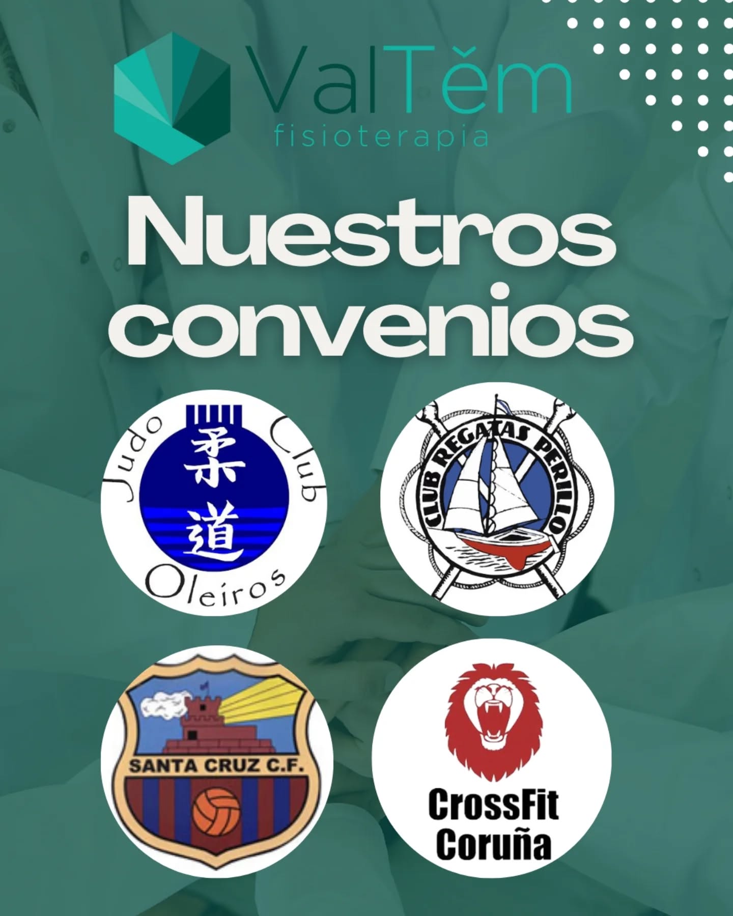 📢 ¡Convenios de colaboración!
🤝 Queremos recordar a todos nuestros deportistas y miembros de los clubes con los que colaboramos que seguimos ofreciendo nuestros servicios de fisioterapia para apoyar su rendimiento y bienestar.
🤸🏻♀️ Si perteneces a estos clubs y tienes algún dolor o lesión, no dudes en acercarte a la clínica y aprovechar los beneficios de los convenios.
🥋 @judocluboleiros : Continuamos trabajando juntos para ayudar a nuestros judocas a prevenir lesiones y mejorar su técnica.
⚽ @santacruzcf : Nuestros tratamientos personalizados están diseñados para mantener a los futbolistas en su mejor forma, listos para darlo todo en cada partido.
🚣 @clubregatasperillo : Seguimos apoyando a los remeros en su recuperación y optimización del rendimiento, para que puedan alcanzar sus metas.
🏋🏻♀️ @crossfitcoruna : Estamos aquí para ayudar a los atletas de CrossFit a prevenir lesiones y recuperarse adecuadamente, permitiéndoles seguir superando sus límites.
Recuerda que en nuestra clínica estamos comprometidos con tu salud y bienestar. Si necesitas más información sobre nuestros servicios o quieres agendar una cita, ¡no dudes en contactarnos!
💚 ¡Gracias por confiar en nosotros!
