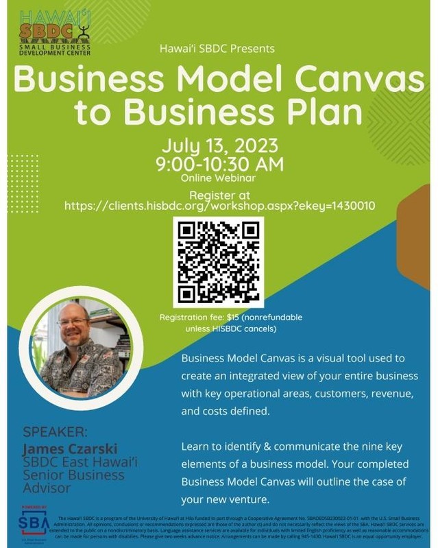 Starting a new business? The Hawai'i SBDC (Small Business Development Center) in Kona is putting on a virtual workshop that helps you put together a business plan! July 13 9-10:30am. #businessplan #entrepreneur #hustlewithaloha #freeworkshop