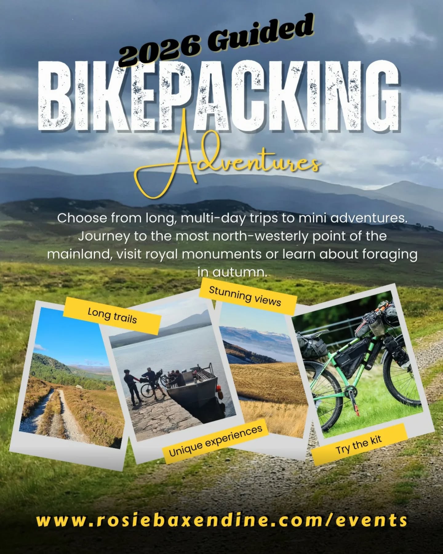 Want to try bikepacking in 2026? I've got a few spaces left on my trips - experience a relaxed adventure whilst learning all about the kit etc.
All my 2 day trips are suitable for ebikes and some are suitable for adaptive cycles too (just ask which ones!)
You'll ride predominantly on gravel - with some tarmac and easy single track. I try to include a cafe stop on routes too (because ☕ & 🍰 = 🙌)
This is my 7th season guiding bikepacking trips in Scotland, so you can be confident that I'll pick great routes and take you to the best viewpoints, whilst sharing my experience and knowledge about kit, bikes and camping.
Drop me a DM or email for any queries.
.
#bikepacking #bikepackingscotland #scotland #explore