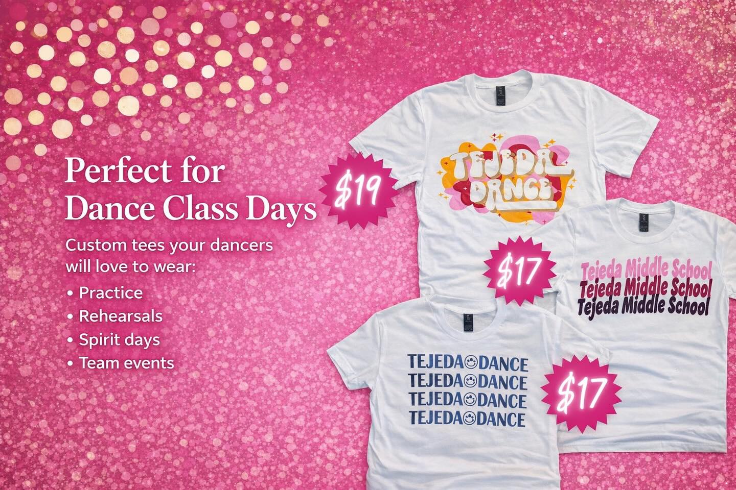 From design to delivery, we’ve got your team covered 💕
Custom dance tees perfect for class days, rehearsals, spirit days, and team events — all handled in one place.
One less thing for directors to worry about ✨.
#DanceTeamStyle #CustomDanceWear #TeamOrdersMadeEasy #DanceSpiritWear #OvationDance