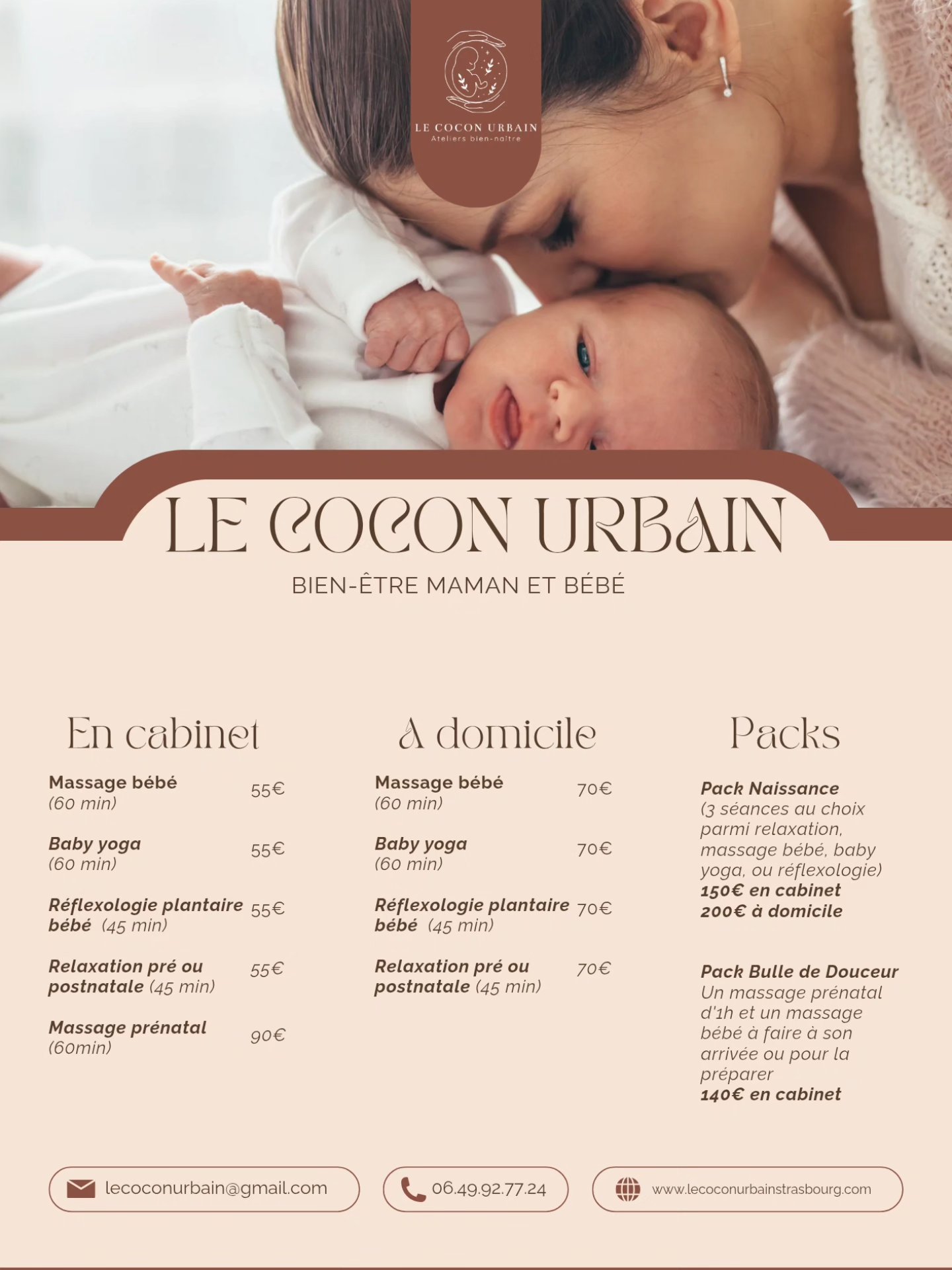 🤎 Le Cocon Urbain 🤎
Bien-être maman & bébé à Strasbourg
🌿 Massage bébé | Massage prénatal | Baby yoga | Réflexologie | Relaxation pré & postnatale
📍 En cabinet ou à domicile
💌 lecoconurbain@gmail.com
🌐 www.lecoconurbainstrasbourg.com