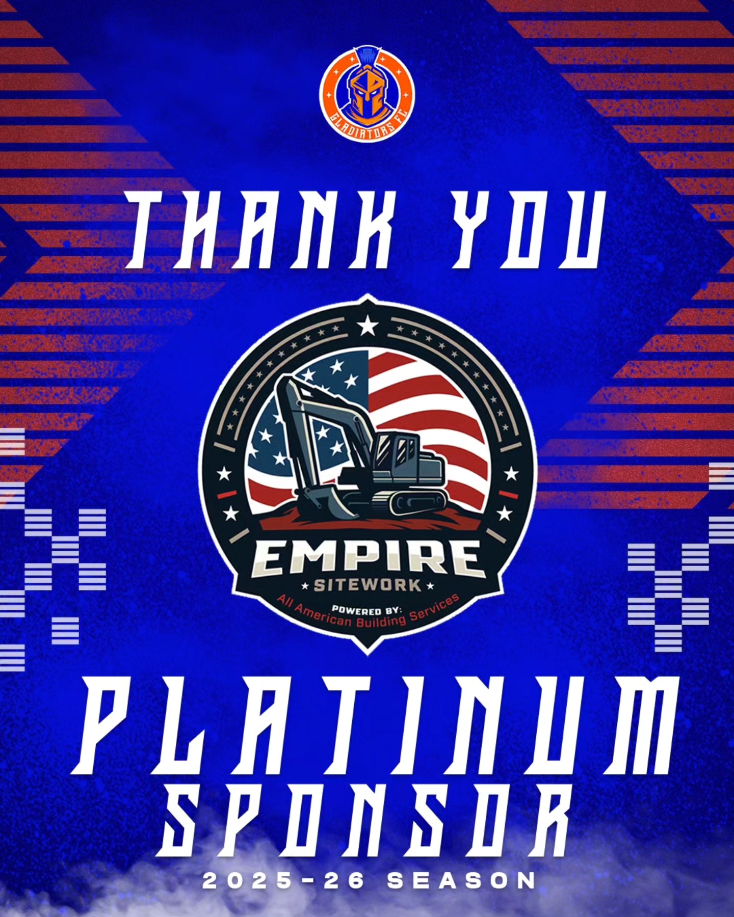 💥 Shoutout to Empire Sitework for their continual support and stepping up as a PLATINUM SPONSOR for the 2025–26 Gladiators FC season! 🏗️⚽️
Your support plays a vital role in building a stronger future for our youth—both on the field and in life. Thank you for investing in our players and our community! 🙌🇺🇸
#GladiatorsFC #EmpireSitework #PlatinumSponsor #YouthSoccer #CommunitySupport #BanningCA #BuildingChampions