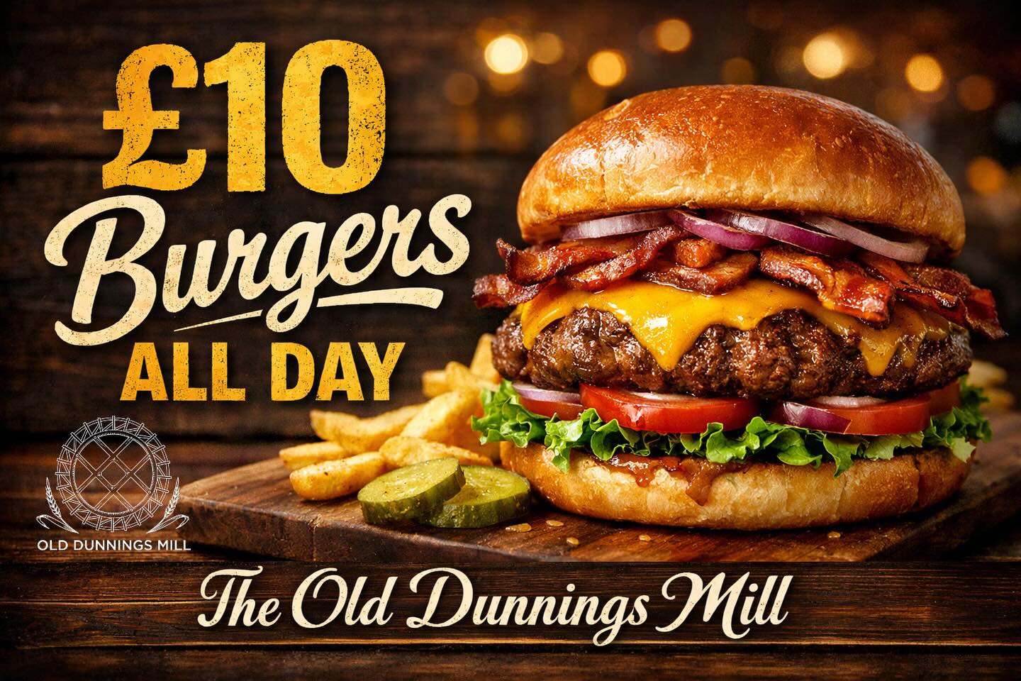 🍔 £10 Burgers All Day – Proper Pub Grub Done Right 🍔
If you’re craving great pub grub in East Grinstead, Sussex, look no further than The Old Dunnings Mill.
We’re serving up £10 burgers all day, made with juicy, quality ingredients and cooked just the way you like them. It’s everything you want from classic pub food – hearty, satisfying, and full of flavour – without the hefty price tag.
Whether you’re popping in for a relaxed lunch, meeting friends for dinner, or just fancy a proper burger in a cosy pub setting, The Old Dunnings Mill has you covered. Great food, great atmosphere, and great pub grub right in the heart of East Grinstead, Sussex.
🍔 £10 Burgers
🍺 Proper pub vibes
📍 The Old Dunnings Mill, East Grinstead
See you at the bar!