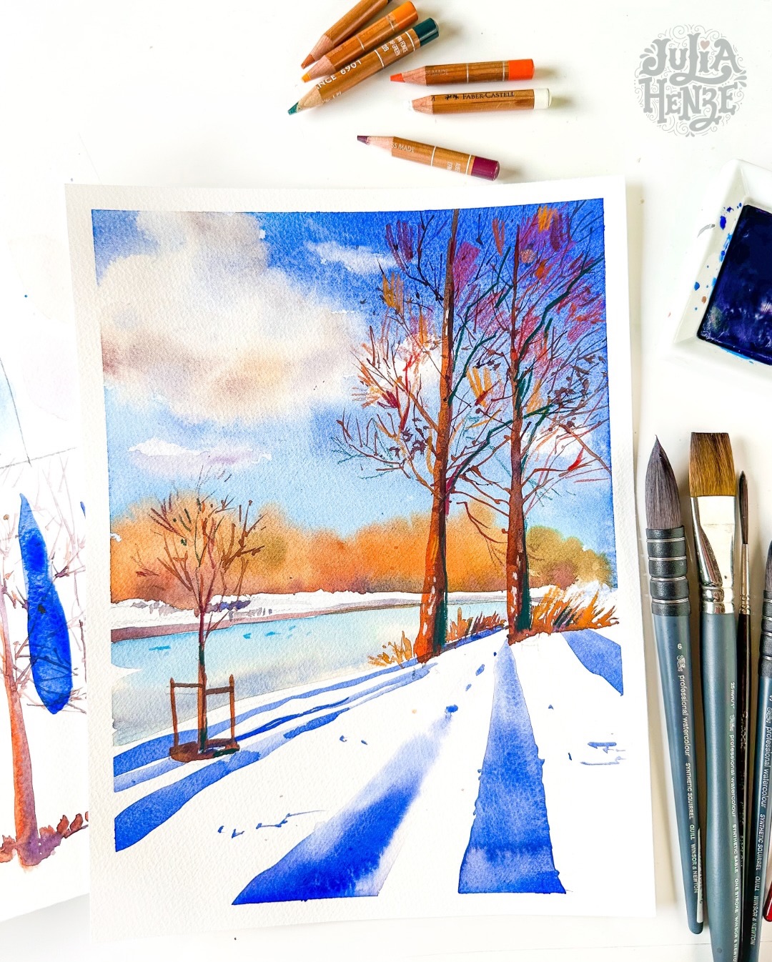 Yesterday we had an intermediate workshop inside Brave Brushes, working from a reference photo I wouldn’t normally choose for my own sketches.
You know how that goes. You get comfortable with certain subjects, and before you know it, you keep circling the same ideas. This one came with long shadows from trees you can’t even see, very dominant clouds, and bare winter trees that weren’t exactly begging to be painted. At some point I did wonder: am I sure this is the best choice for a livestream?😅
A bit of experimenting and trying out colors beforehand helped a lot. And once we started, it turned into a really fun challenge.
I loved watching everyone during the session, trying out sky colours, exploring shadows, and figuring out those background trees together. Those moments of curiosity and small discoveries are always my favourite part.☺️
The recording is already available on 🔗 bravebrushes.com.
Have a lovely weekend, my friends ❤️
#winterpainting #watercolorsketch #watercolortutorial #sketchingcommunity #bravebrusheslivestream