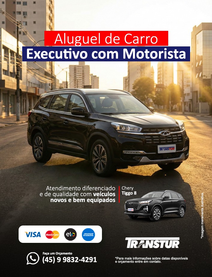 Aluguel de Carro Executivo com Motorista
Conforto, segurança e pontualidade para quem exige mais no transporte.
Conte com a Transtur Turismo para seus compromissos corporativos, viagens, eventos ou traslados especiais. Trabalhamos com veículos novos, modernos e bem equipados, garantindo um atendimento diferenciado do início ao fim.
✨ Ideal para:
✔️ Viagens executivas
✔️ Eventos e recepções
✔️ Traslados aeroporto/hotel
✔️ Atendimento personalizado
📲 Solicite seu orçamento pelo WhatsApp
📞 (45) 9 9832-4291
Transtur Turismo — sua melhor experiência em mobilidade executiva.