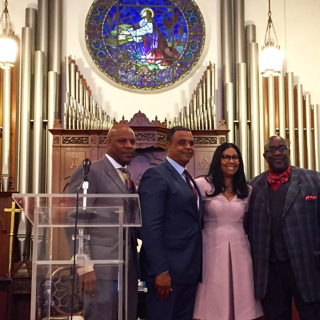 We love this pic of our pastor, Rev. McKnight, pulpit asst., Richard Fields and our guests, Cookie Johnson and Rev. William D. Smart who delivered an awesome word!