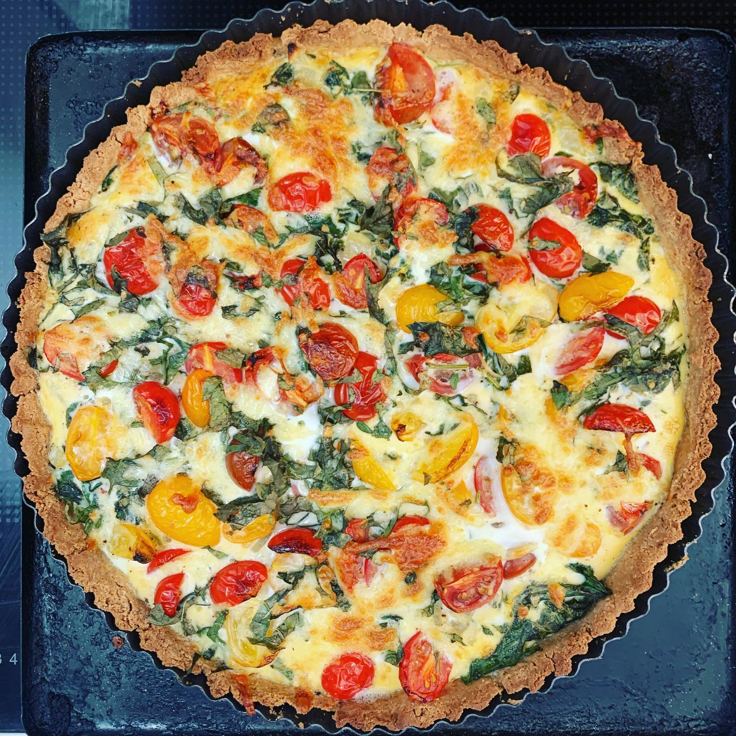 Not a fancy shot but this flan was yum! Swiss chard, tomato, herbs and goats cheese. The perfect lunch option for Sunday’s or left over lunches!
The crust was made from buckwheat flour, almond mill, egg, almond milk and olive oil. Gluten free and high in protein! DM me if you want the recipe. My kids had it in their lunch boxes this morning! #winning