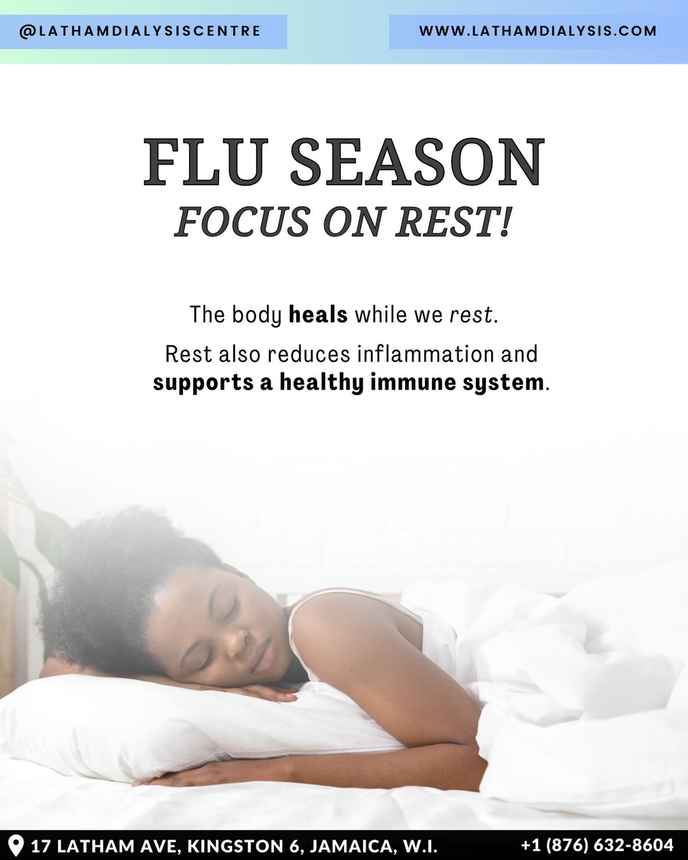 Rest, rest and more rest. ✨
#LathamDialysisCentre #FluSeason #Flu #KidneyDialysisJamaica #KidneyHealth