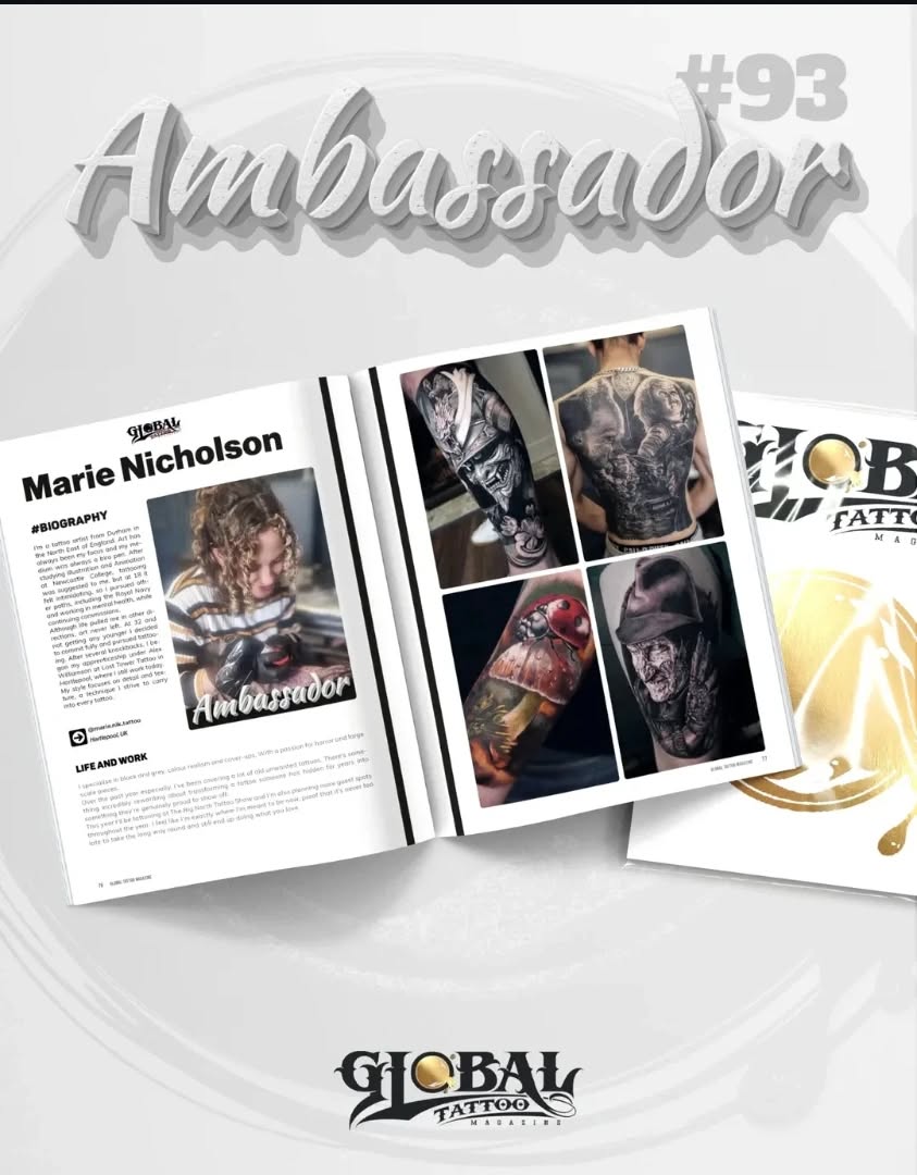 A huge shout out to @marie.nik.tattoo
whose hard work and unbelievable tattoos have been reconised by @globaltattoomag .
Well deserved Ambassador piece in our opinion 👏