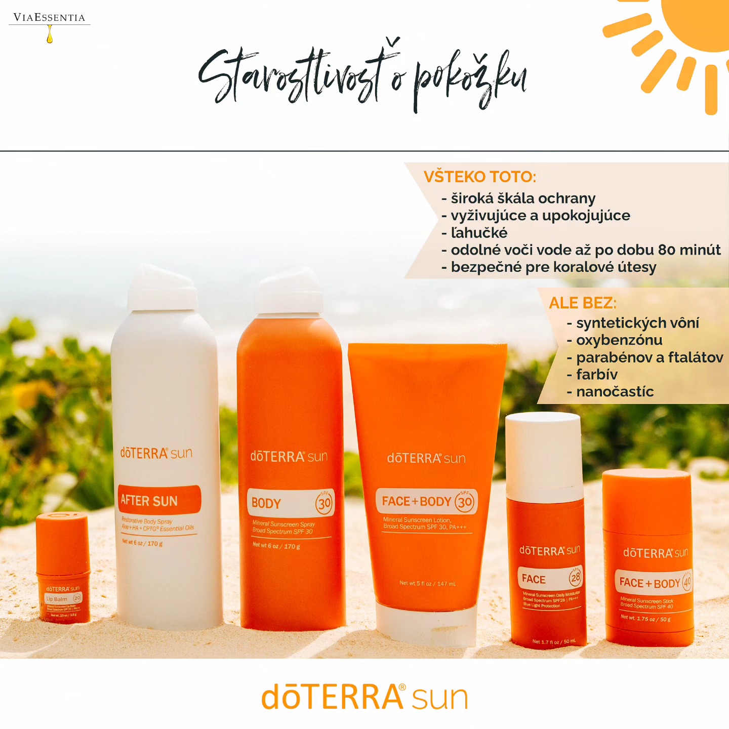 🔆💆🏻♀️ 🌊 Starostlivosť o pokožku pod slniečkom aj po slnení.
🧡 vhodná pre všetky typy pokožky
🧡 neškodí životu vo vode 🐟🪸🦀
🧡 Vaša pokožka bude chránená a vyživovaná
🧡 neupcháva póry
----------------------------------
🔆Hlavnou zložkou produktov, ktorá zabezpečuje ľahkú ochranu pred negatívnym dopadom slnečných lúčov na pokožku je non-nano oxido zinočnatý, KTORÝ:
❗1. funguje ako fyzikálny (minerálny) filter. Odráža a rozptyľuje UV žiarenie, čím zabraňuje jeho prenikaniu do pokožky. Na rozdiel od chemických filtrov, ktoré absorbujú UV žiarenie a premieňajú ho na teplo, oxid zinočnatý funguje hneď po nanesení a poskytuje širokospektrálnu ochranu (proti UVB aj UVA žiareniu).
❗2. Non-nano častice sú príliš veľké na to, aby prenikli cez pokožku a dostali sa do krvného obehu, čo zvyšuje ich bezpečnosť pri používaní na pokožke.
❗3. Je považovaný za bezpečný a vhodný aj pre citlivú pokožku, vrátane pokožky detí a ľudí s kožnými problémami ako je akné či rosacea.
🌿💆🏻♀️ Zložky rastlinného pôvodu, ako je bambucké maslo, kakaové maslo, vitamín E a Esenciálne oleje CPTG kvality - vyživujú pokožku.
doTERRA AFTER SUN 🌅:
⚪poskytuje utíšenie pokožky a chladivú úľavu
⚪obsahuje aloe vera, kyselinu hyalurónovú, zelený čaj a vitamín E.
⚪vyživujúce, intenzívne hydratujúce zloženie je dermatologicky testované a odolné proti vode
#esencialneoleje #dovolenka #pokozka #sunkissed #UV #sun #naplazi #doterrasun #nahorach #primori #cestovanie #viaessentia
----------------------------------
Viac o produktoch doTERRA SUN nájdete - priamo v košíku 🛒, ktorý si viete upraviť podľa potreby (zmeniť množstvo aj druh produktov):
https://doterra.me/ZWbLgJ
👆 Ak ešte nie ste registrovaný člen doTERRA, ale ich produkty už využívate alebo by ste chceli začať - odporúčam Vám založiť si doTERRA účet, ktorý Vám okrem 25 % zľavy na produkty poskytne množstvo benefitov - https://www.viaessentia.info/benefity-clenstva