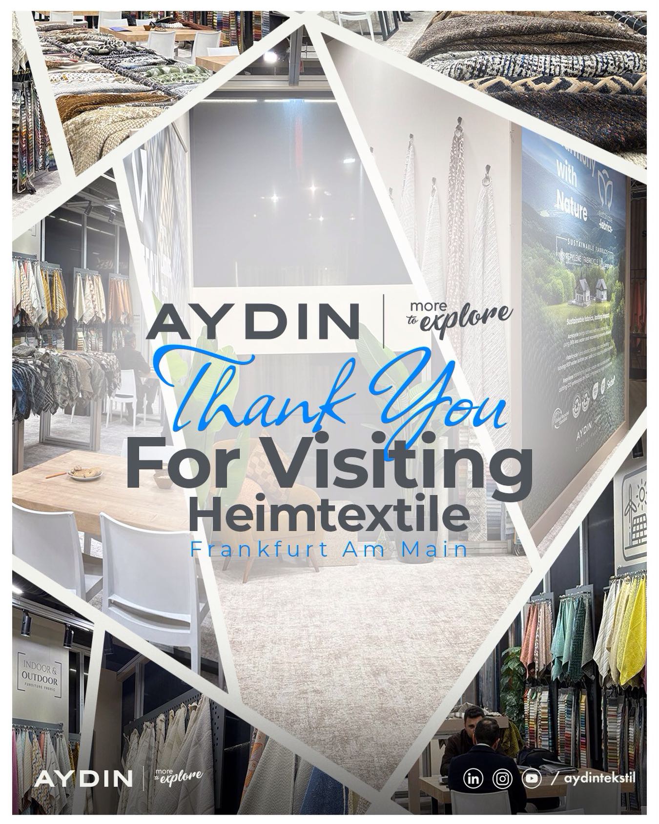A huge thank you to everyone who stopped by our booth and shared our excitement. As AYDIN, we were proud to introduce our innovative fabrics and designs to you. This fair was not just a showcase of our products, but also the foundation for strong collaborations.
There is always more to explore! Stay tuned until our next meeting.
#Heimtextil #Heimtextil2026 #HeimtextilFrankfurt #HomeTextiles #TextileDesign Fabrics InteriorDesign EvTekstili Tekstil AydınTekstil Innovation MesseFrankfurt Frankfurt DesignTrends