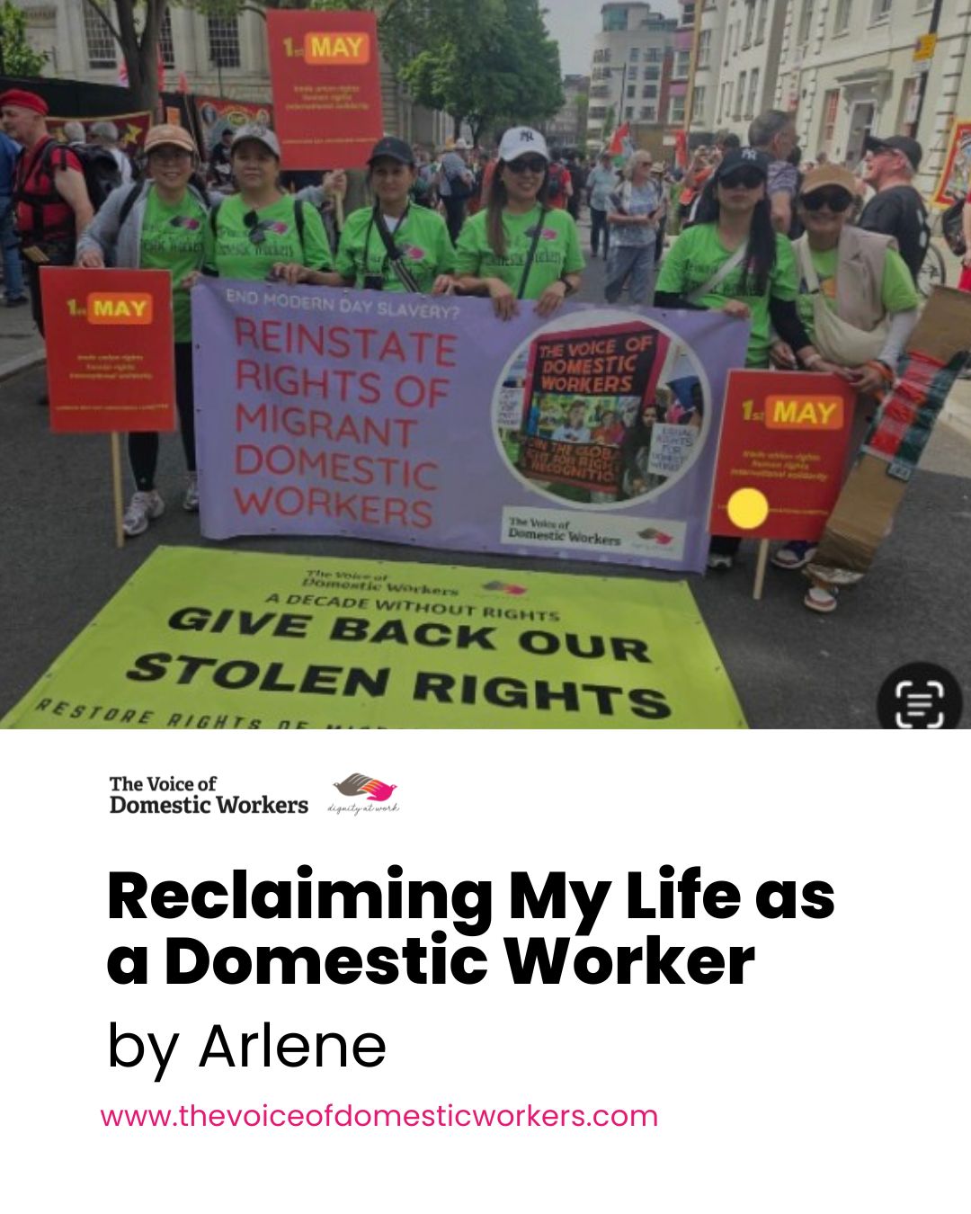 After years of fear, uncertainty, and living in the shadows, Arlene reclaimed her life, her dignity, and her hope. Her journey from being undocumented to securing her legal status as a domestic worker in the UK is a powerful reminder that resilience and courage can light the darkest paths. Her story is one of strength, perseverance, and unwavering hope, not just for herself, but for all domestic workers who continue to fight for fair treatment and recognition.
Read Arlene’s moving story and be inspired: https://www.rfr.bz/i407770
#VODW #DomesticWorkers #HopeAndResilience #ReclaimingLife #YouAreNotAlone #MigrantVoices #StrengthInStories