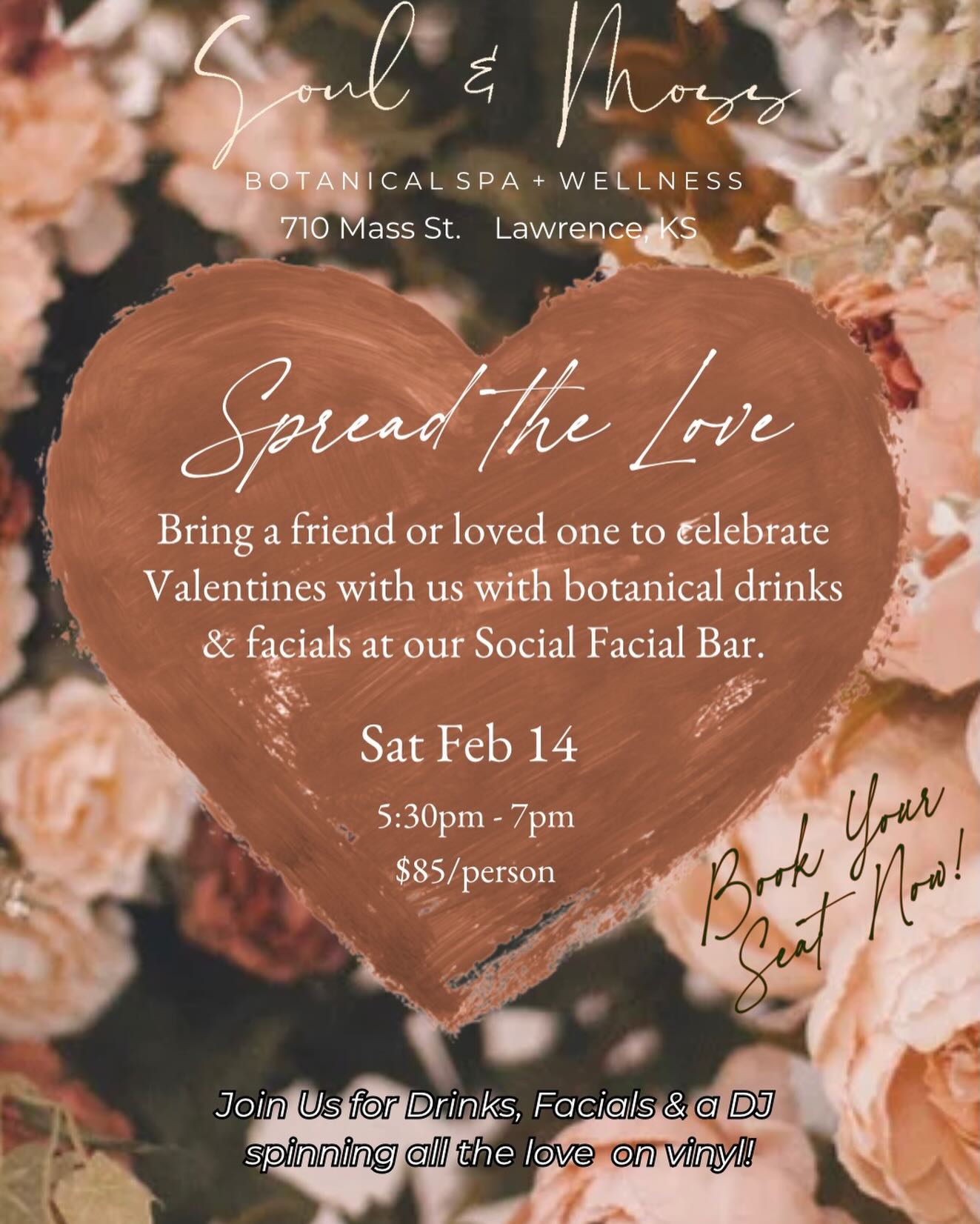 Now taking reservations for our Valentine’s Day social facial bar event, Spread The Love!
Bring a friend or book a group to enjoy Aveda facials, botanical drinks & music on vinyl. Limited space available!
See our link in bio to reserve your seat!
❤️ 710 Mass St, Lawrence KS ❤️
#valentinesday #botanicaldrinks #avedafacial #girlsnight #downtownlawrence