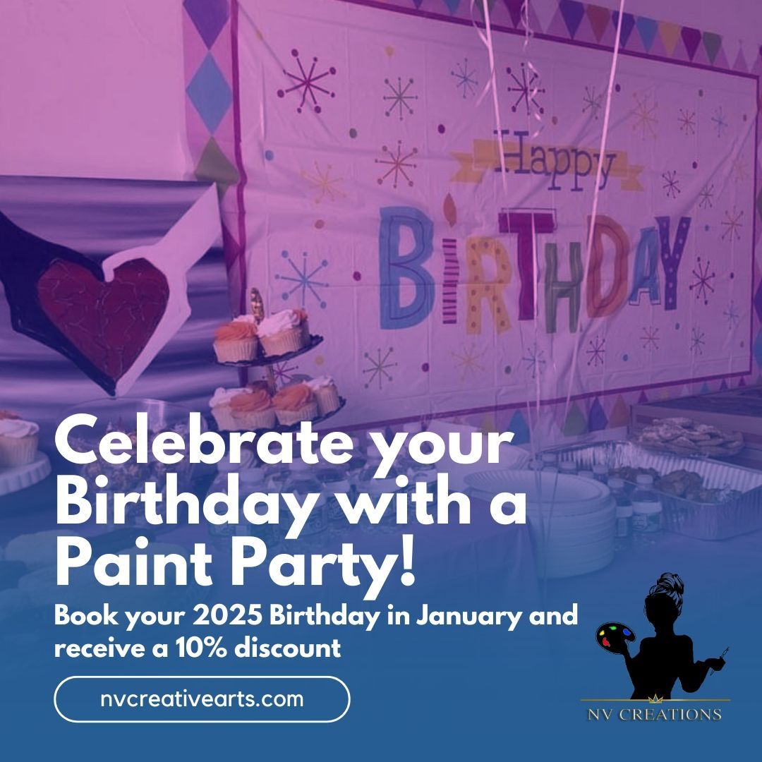 🎉 Did you hear? You can celebrate your Birthday with Us 🎨
Let’s make your day extra special with a paint party to remember! 🖌️✨
✨ Book your birthday paint party this January and enjoy a 10% discount! ✨
It’s the perfect way to celebrate with friends, unleash your creativity, and create memories (and masterpieces!) you’ll cherish forever. 🎂🎨
💬 DM us now or visit our website at nvcreativearts.com to book your spot and get more details. Hurry—this deal won’t last long! 😍
#NVCreations #BirthdayPaintParty #PaintAndParty #ArtWithAHeart #CreativeCelebrations #2025BirthdayGoals