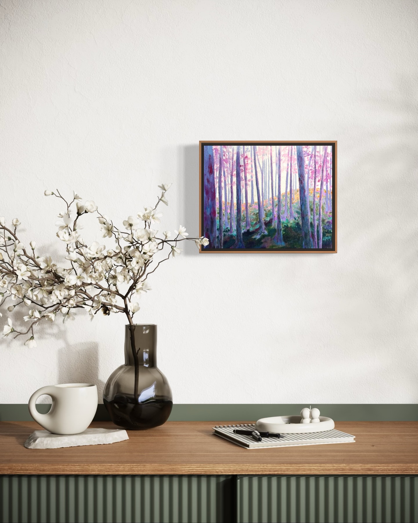 Smaller paintings invite more personal moments. You have to get up close to it to really see the details, it’s a more intimate viewing experience that can make your space feel contemplative and introspective.
Forest at Dawn
8x10
Acrylic on raw canvas
Available online at SierraDawnArt.com or my link in bio!
#appalachianforest #paintingacrylic #originalpaint #localatl #creativedays