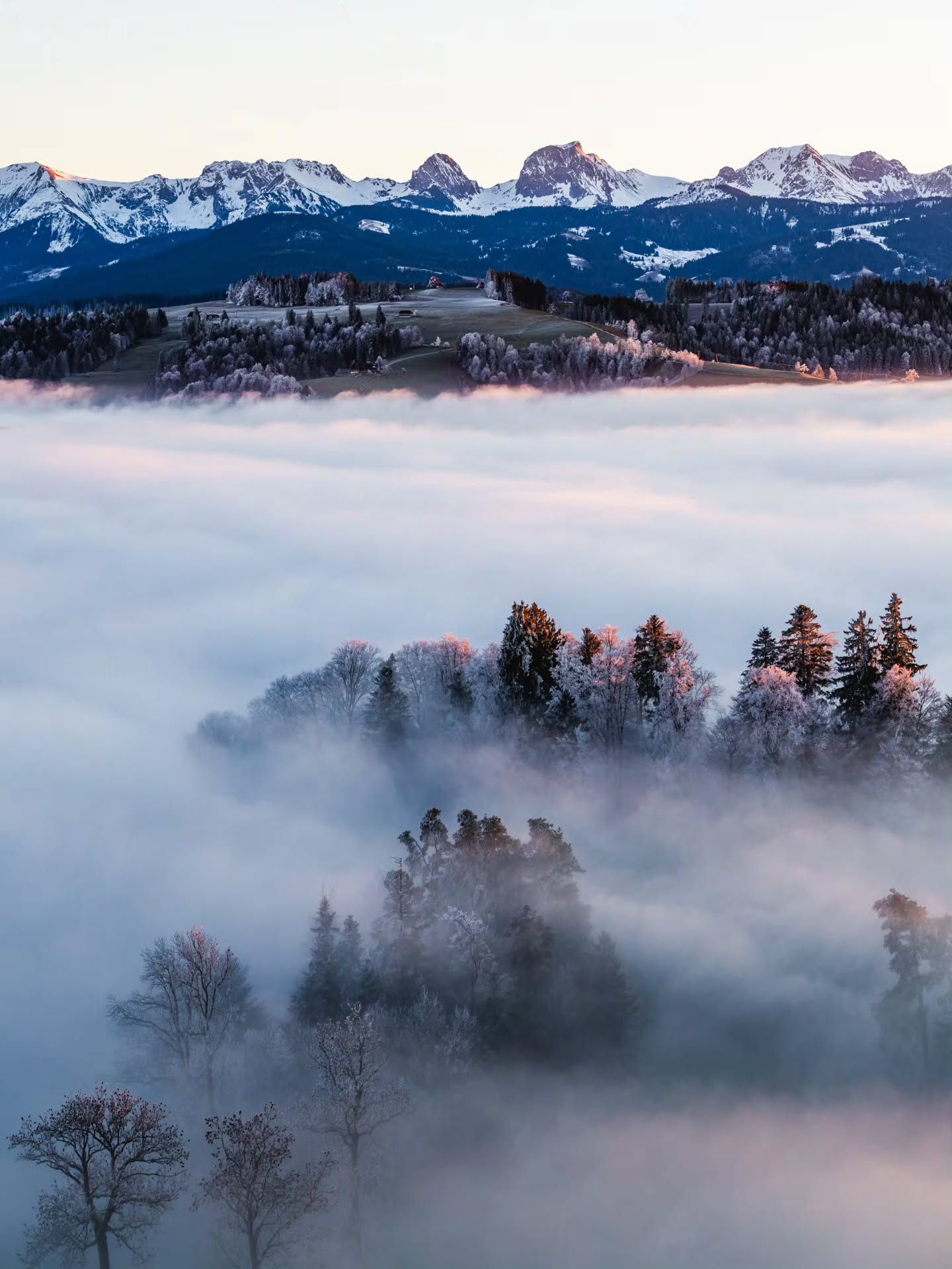 Magical moments and colors above the fog just before darkness takes over.