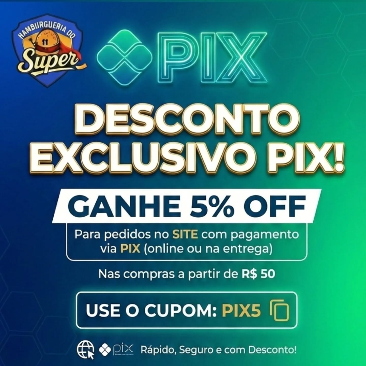 PAGOU NO PIX, GANHOU DESCONTO! 🤑📲
Quer garantir aquele burger caprichado com um desconto exclusivo? É simples: no nosso site, o seu Pix vale mais!
✅ 5% de desconto usando o cupom PIX5
✅ Válido para pagamentos via Pix (no site ou na entrega)
✅ Para pedidos acima de R$ 50
Não perca tempo com filas ou ligações. Peça pelo site, aplique o cupom e aproveite! 🍟🔥
📍 Link no perfil para pedir agora!
#Promoção #Pix #Desconto #HamburgueriadoSuper #Cupom
