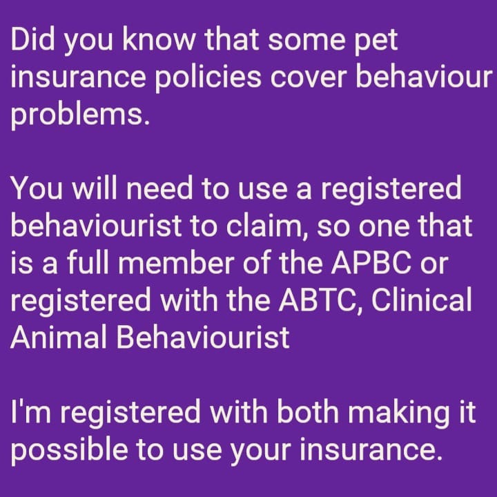 Yes, you could use your pet insurance for behavior problems if your policy covers it and you use a registered and accredited behaviourist.
Always make sure you seek any help about your pet from a behaviourist that has obtained recognisable qualifications and experience. The are many advertising services with fake post nominals obtained from online courses that do not hold any credit.
Do not waste your money on bad advice.... Do your research, a good behaviourist will always ask for a vet referal.
#dogbehaviourist #clinicalanimalbehaviourist #apbc #abtc #dogs #cats #dogbehaviour #catbehaviour #brightonandhove #sussex #kent #petbehaviourist #vetnurse #vetnursediversified #vets #petinsurance #petplan #dogsofinstagram #catsofinstagram #accreditedbehaviourist