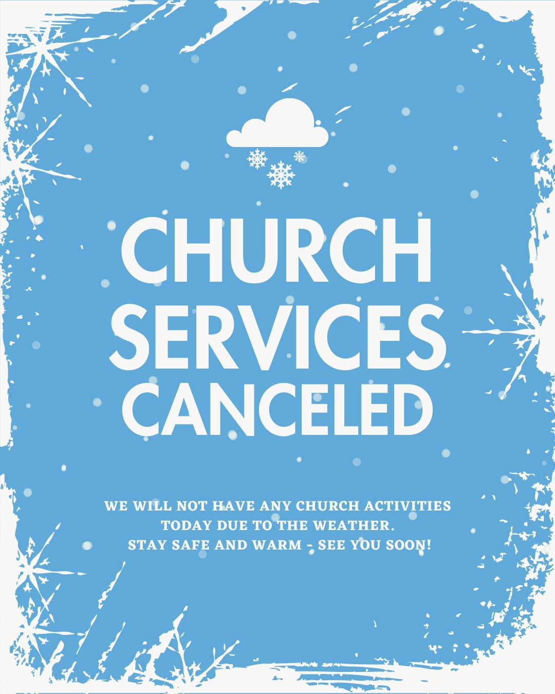 ⚠️ Weather Update ⚠️
Due to expected winter weather and unsafe travel conditions, all church activities are canceled for tomorrow.
Please stay home, stay safe, and check back here for any updates. 💙❄️
