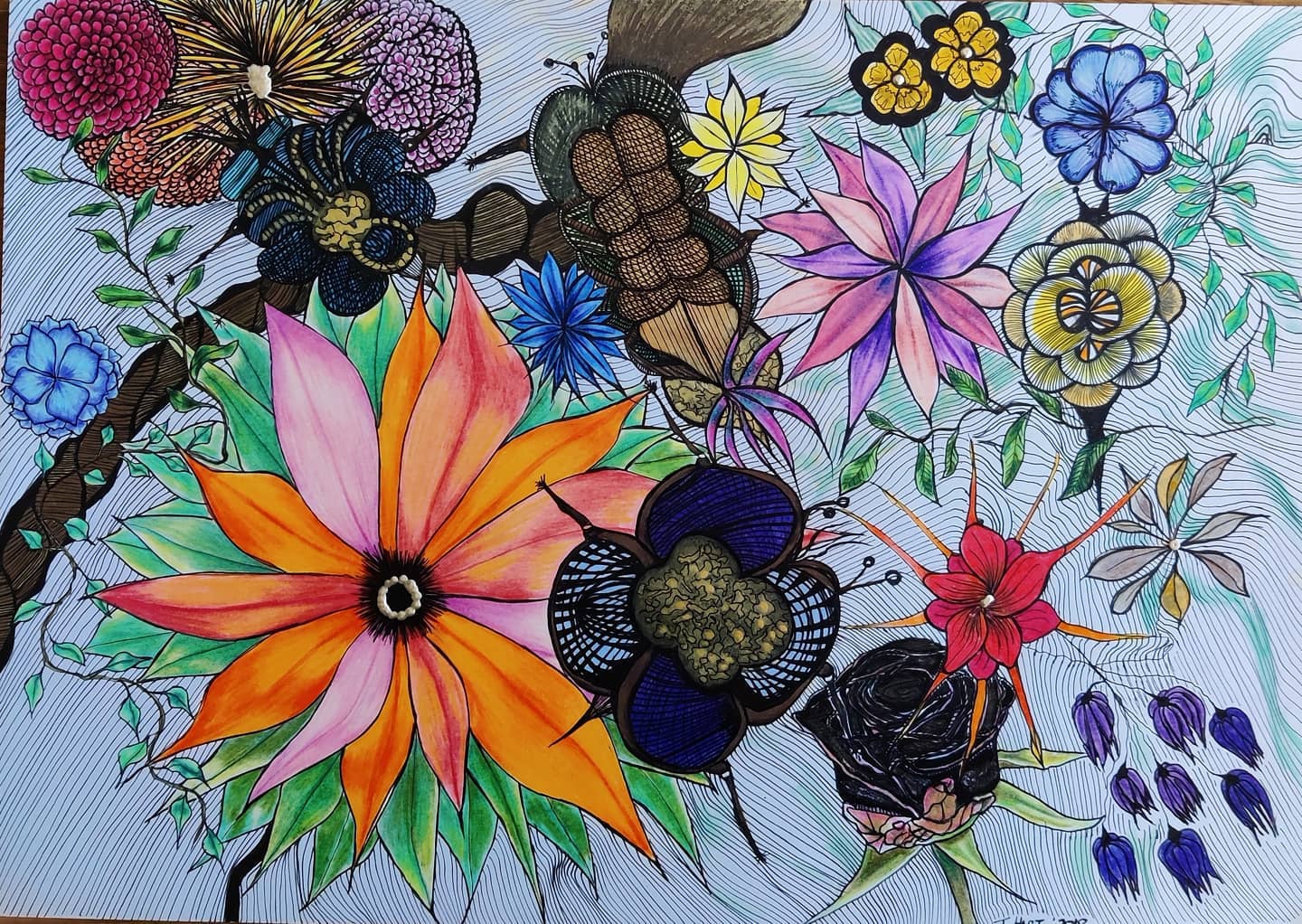 Abstract flowers & bugs......ink, polychromos & liquid acrylic.......
#creativedrawing #finearts #flowers #absract