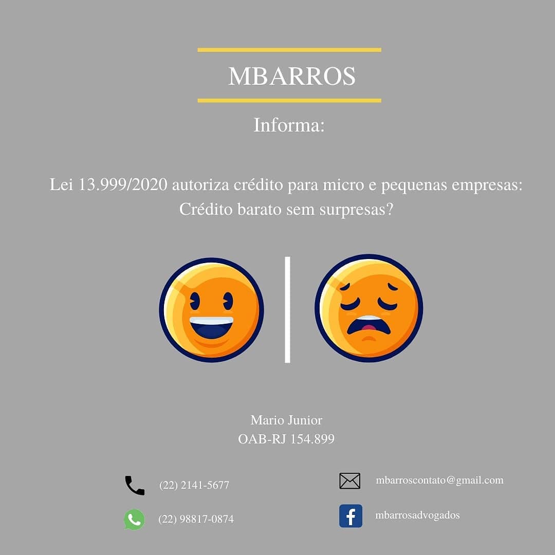 MBarros Informa: Presidente sanciona lei que autoriza crédito para micro e pequenas empresas!
O Presidente autorizou a lei 13.999/2020 que cria o Pronampe - Programa Nacional de Apoio às Microempresas e Empresas de Pequeno Porte.
De forma resumida, autoriza a CEF e o Banco do Brasil a oferecer empréstimos para micro e pequenas empresas, conforme segue: => Limite do Empréstimo: as empresas receberão até 30% da receita bruta registrada no ano de 2019;
- Microempresas: limite de R$ 108 mil;
- Pequenas empresas: limite de R$ 1,4 milhão;
- Empresas com menos de 1 (um) ano de funcionamento: o limite do empréstimo corresponderá a até 50% (cinquenta por cento) do seu capital social ou a até 30% (trinta por cento) da média de seu faturamento mensal apurado desde o início de suas atividades, o que for mais vantajoso => Garantia: os bancos estão dispensados de exigir garantias das empresas, pois operações serão garantidas pelo FGO - Fundo Garantidor de Operações (que o Governo aportou mais de R$ 15 bilhões);
Apesar disso, será exigido garantia pessoal do proponente (provavelmente Aval) em montante igual ao empréstimo contratado, acrescido dos encargos => Taxa de juros anual máxima: igual à Selic + 1,25% sobre o valor concedido; => Prazo: 36 (trinta e seis) meses para o pagamento.
Tudo "muito simples" não fosse o §3º do artigo 2º desta lei, o qual obriga as empresas assumirem contratualmente a obrigação de preservar o nº de empregados igual ou superior ao verificado na data de publicação desta lei, no período entre a data da contratação da linha de crédito e o 60º (sexagésimo) dia após o recebimento da última parcela da linha de crédito, sob pena de vencimento antecipado da dívida pela instituição financeira.
Ou seja, as empresas não poderão reduzir o nº de funcionários que possuia no dia 18/05/2020 durante todo o período do empréstimo contratado (ex. 36 meses), o que certamente irá desmotivar muitos empresários neste cenário de incertezas... #novidade
#gestão
#gestaoempresarial
#economia