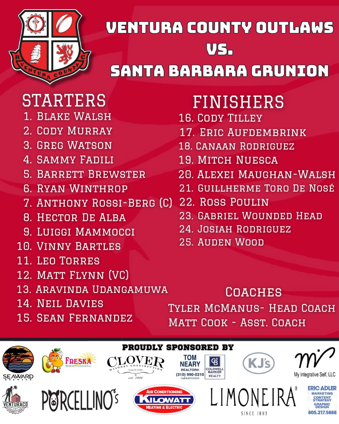 The Outlaws’ traveling squad for tomorrow as we defend the Grunlaw Shield.
WE ARE!