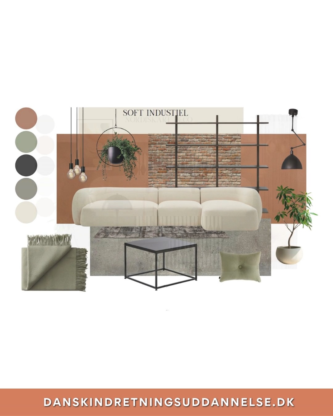 Modul 12: Farvesætning
I dette modul sænker vi tempoet og fordyber os i farvernes univers.
Du bliver introduceret til farveteori og gennemarbejdede retningslinjer, som giver dig et sikkert fundament at arbejde ud fra – så farvesætning ikke føles som gætteri, men som et bevidst valg.
Vi arbejder med, hvordan farver påvirker stemning, rum og helhed, og hvordan de spiller sammen med materialer og stil. Samtidig leger vi med udtryk og stilarter, så du lærer at omsætte teori til personlige og professionelle løsninger.
Her ser du nogle af de moodboards, Susanne har skabt i modulet.
Moodboards, der viser, hvordan viden og kreativitet mødes – og hvordan farver kan samles til en klar fortælling.
Det er i dette modul, begynder du at farvesætte med ro, overblik og selvtillid.