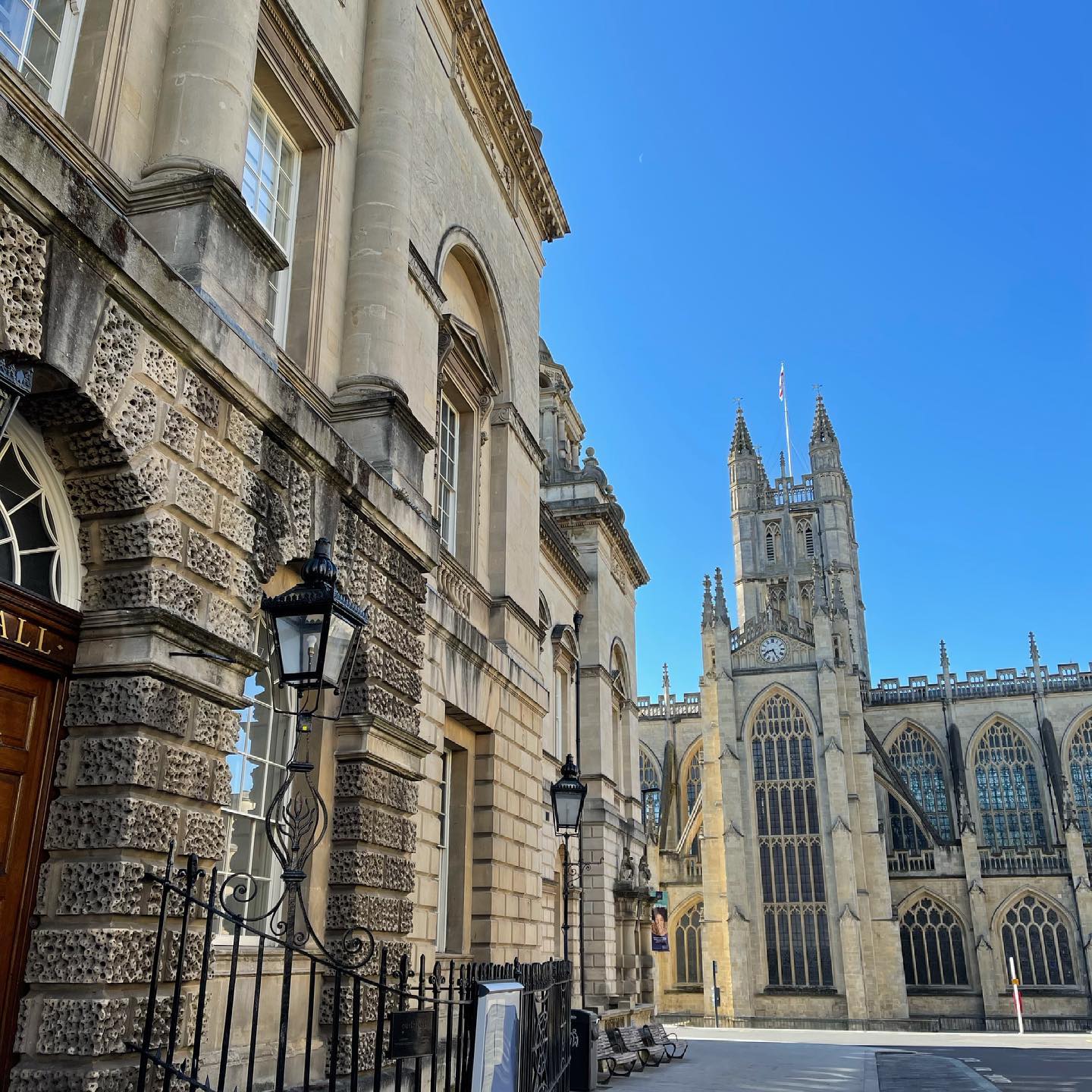 Guildhall and Bath Abbey in the morning sun