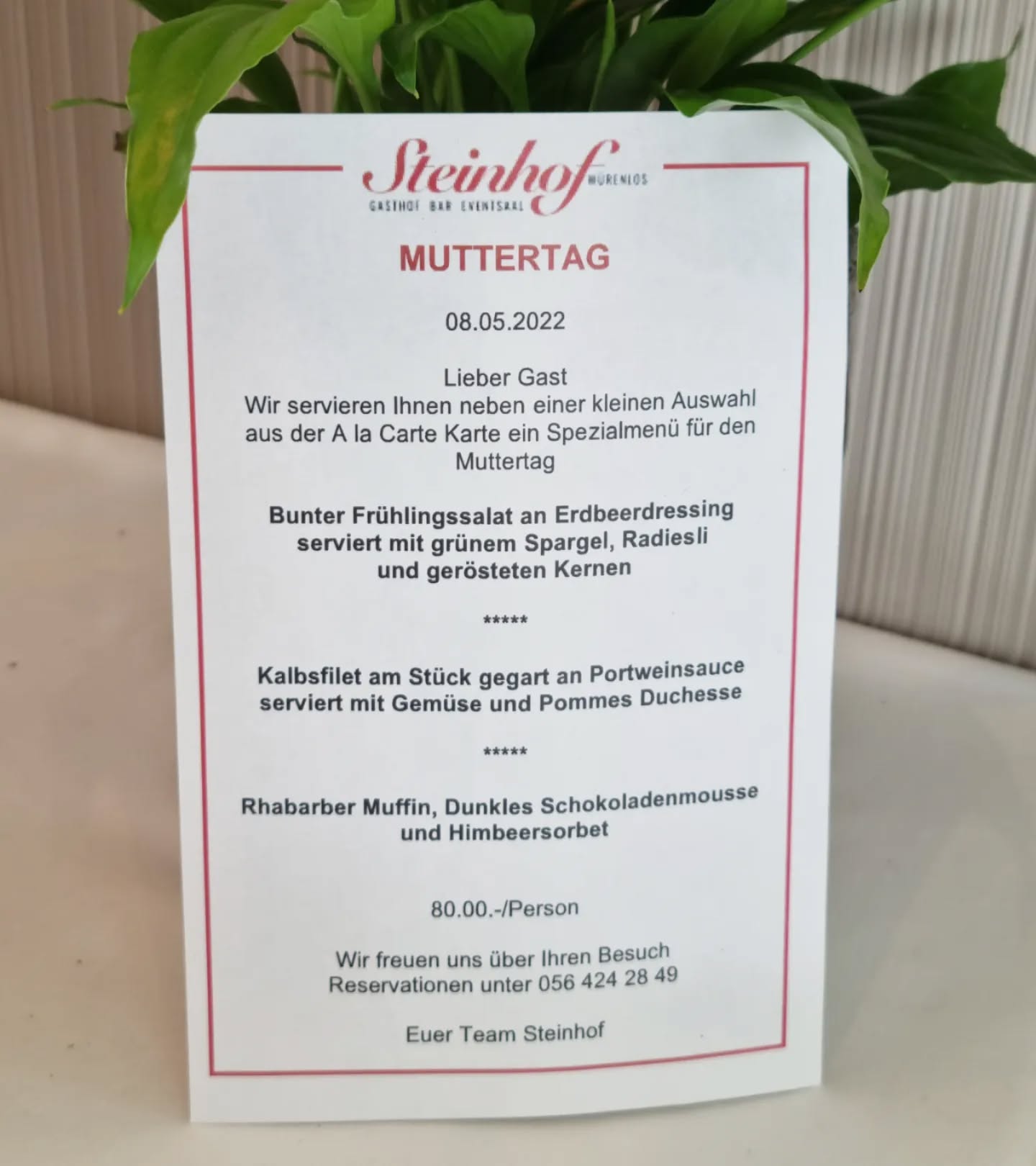 Muttertag im Steinhof♥️
Wir freuen uns auf euren Besuch
Reservation unter 056 424 28 49