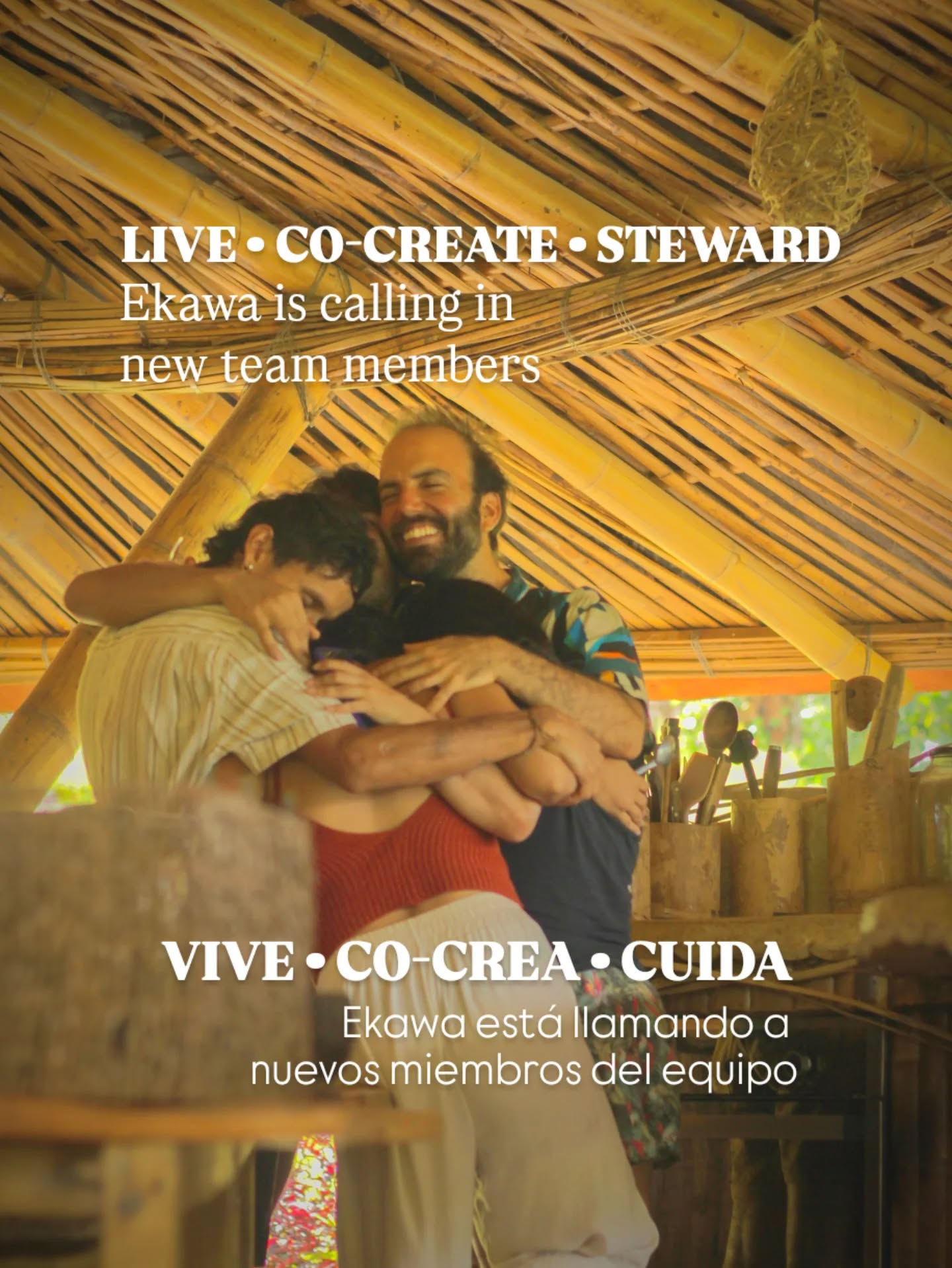 Ekawa is growing, and we’re ready to grow the team!
.
We’re opening a call for an individual or a couple who feels called to live at Ekawa for at least one year, helping hold the flow of this place... welcoming volunteers, co-creating events and participating in daily life connected to bamboo, land and food.
.
Helpful, but not essential:
• Bilingual (english–spanish)
• Experience with permaculture or rural life
• Graphics or video creation skills
• Experience leading or coordinating teams
.
This is a non-monetary lifestyle exchange for part-time participation:
🌿 accommodation in bamboo architecture
🌿 food
🌿 participation in projects, workshops & events
.
It’s not a job. It’s a way of life in nature, community and learning. If this speaks to you, send us a message telling us a little about who you are and why Ekawa calls you 💛
-----
Ekawa está creciendo, y estamos listos para expandir el equipo!
.
Estamos abriendo una convocatoria para una persona o pareja que sienta el llamado de vivir en Ekawa por al menos un año, apoyando las dinámicas del espacio... recibiendo voluntarios, co-creando eventos y participando en la vida diaria conectada con el bambú, la tierra y los alimentos.
.
Suma, pero no es requisito:
• Bilingüe (inglés–español)
• Experiencia en permacultura o vida rural
• Manejo de gráfica, video o redes
• Experiencia acompañando o liderando equipos
.
Este es un intercambio no monetario de energías y de estilos de vida que incluye:
🌿 alojamiento en arquitectura de bambú
🌿 alimentación
🌿 participación en proyectos, talleres y eventos
.
No es un trabajo. Es una forma de vida en la naturaleza, la comunidad y el aprendizaje. Si esto resuena contigo, envíanos un mensaje contandonos quién eres y por qué te llama esta oportunidad 💛