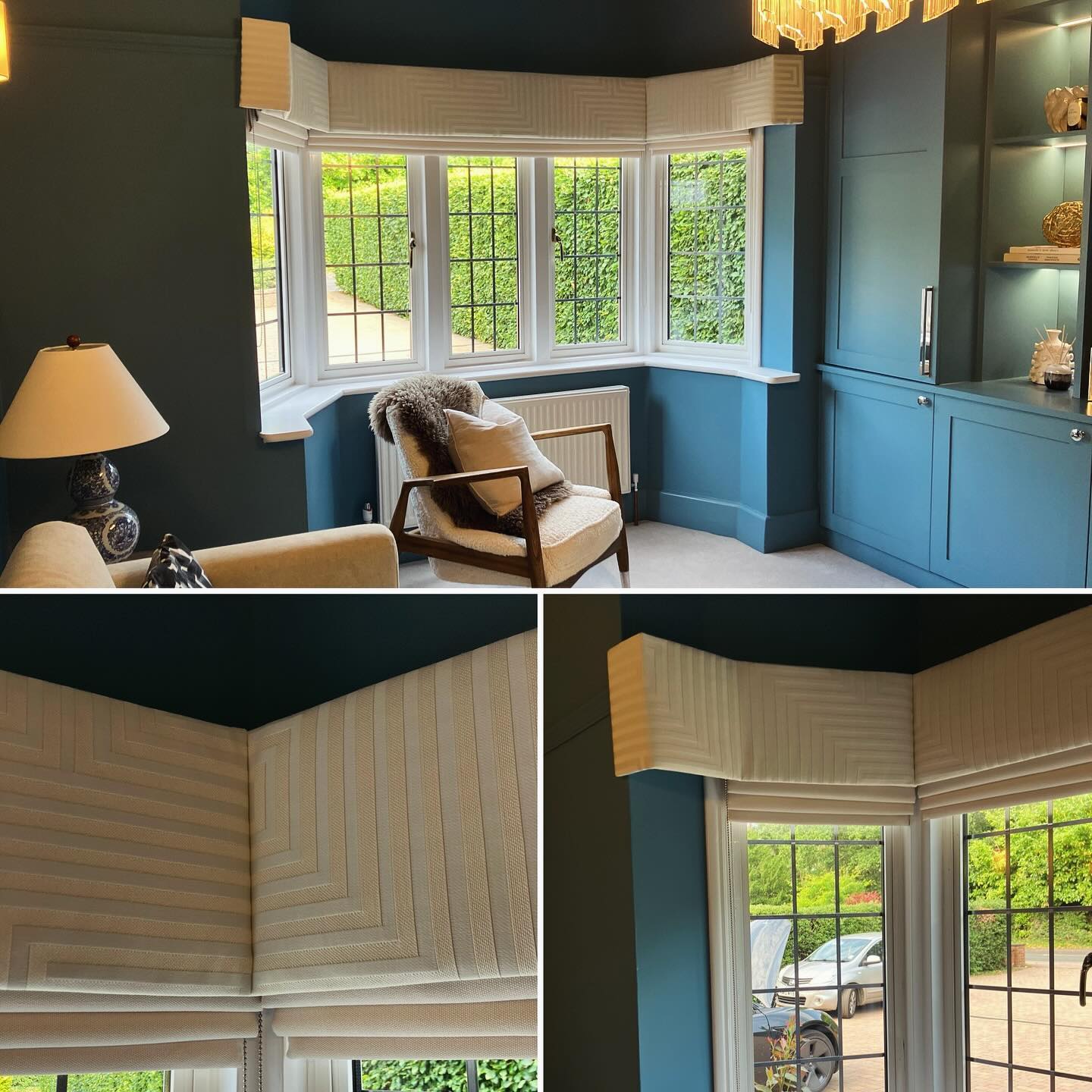 #kamcreateportfolio had the pleasure of working with #naomistarrdesign on a project in Sutton Coldfield. Isn’t the finish just stunning! It’s always a joy to work with Naomi 💜 #pelmet #romanblinds