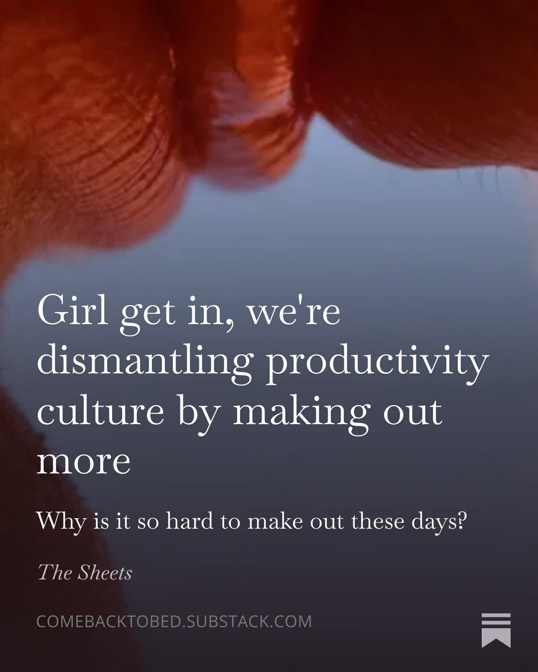 Look I have a lot to say about smooching and why it’s good for your mental, emotional, physical and relational health 👅 Subscribe to the substack yada yada
If you’re new here which quite a few of you are, we do have to censor juicy words in this corner of the internet to appease the Meta overlords. Use your imagination or again subscribe for the unfiltered version free and direct to your inbox 💌