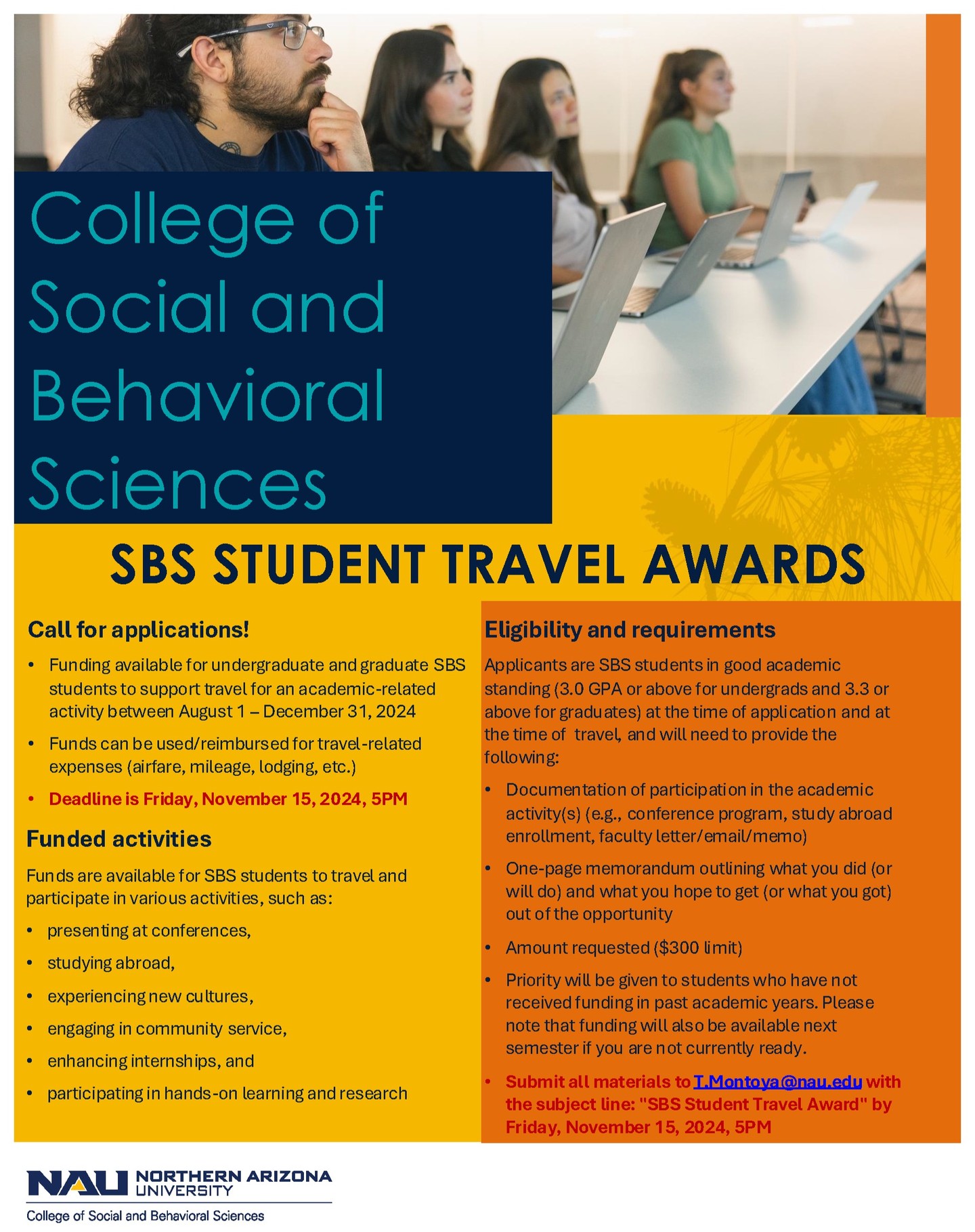 SBS Student travel award submissions are due Friday Nov 15.