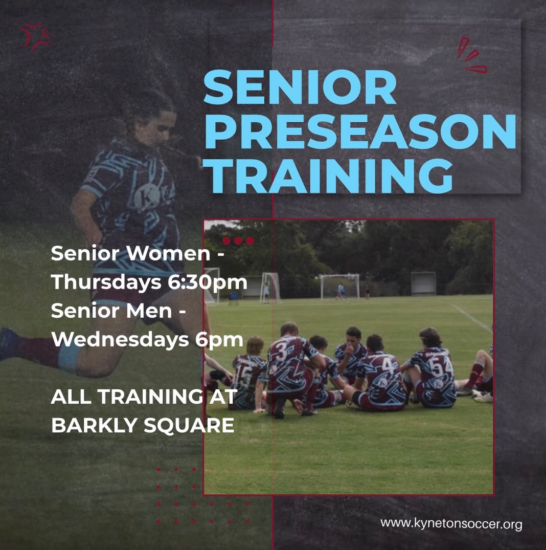 And just like that… preseason is BACK! 💪⚽
Preseason training commences this week, and we’re welcoming new and returning players to join our Senior Women’s & Men’s squads as we dust off the cobwebs and get moving again.
Youth & U18 players are welcome to attend while we finalise your preseason schedule. Let’s get to work! 🔥