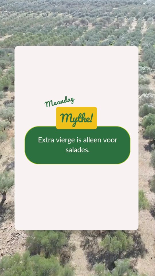 🟡 MAANDAG MYTHE
"Extra vierge olijfolie is alleen voor salades."
Nope.
In warme gerechten doet het meer dan vet toevoegen. Het draagt smaken, verbindt ingrediënten en geeft een gerecht meer diepte en rondheid.
Daarbij bevat extra vierge olijfolie van nature antioxidanten en onverzadigde vetten. Dat blijft ook relevant als je ’m warm gebruikt.
Welke je gebruikt, hangt af van wat je maakt
en wat jij lekker vindt natuurlijk! ☺️