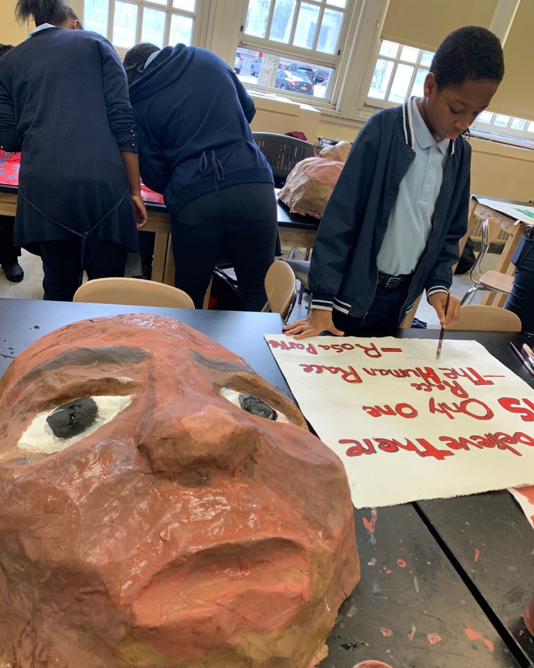 8th-grade students at the STAR Early College School at Erasmus Hall, Brooklyn worked with Puppetry in Practice's resident Andrew Murdock to create large-scale puppets to celebrate inspirational leaders for #blackhistorymonth.
Students collaborated and used papier-maché to create larger-than-life puppets!
#puppetryinpractice #puppetry #puppets #blackhistorymonth #studentarts #artsinschools #culturalstudies #multiculturalism #nycschools #nycdoe
To learn more about this and other programs, visit www.PuppetryInPractice.org