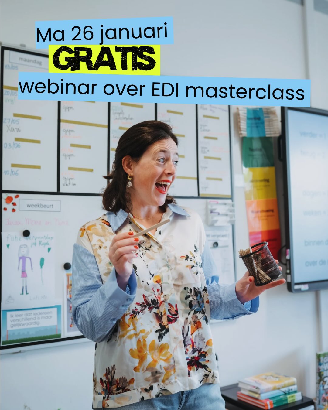 👩🏻🏫 Op maandag 26 januari geef ik een gratis webinar over de EDI masterclass die we organiseren op dinsdag 31 maart. De masterclass is geschikt voor alle leraren die werken met het EDI model, die over enige basiskennis beschikken zoals bijvoorbeeld het boek gelezen of een training gevolgd, maar die wel echt op zoek zijn naar meer.
Tijdens de webinar van maandag 26 januari vertel ik meer over het programma, beantwoord ik vragen over het EDI model en over de masterclass. Ik hoop je op deze manier te helpen om te kiezen of de masterclass van eind maart past bij waar jij staat in jouw onderwijsontwikkeling.
De webinar duurt van 19:45 tot 20:30 uur. Je kunt je opgeven via mijn website op de pagina webinar. www.reneevaneijk.com/webinar