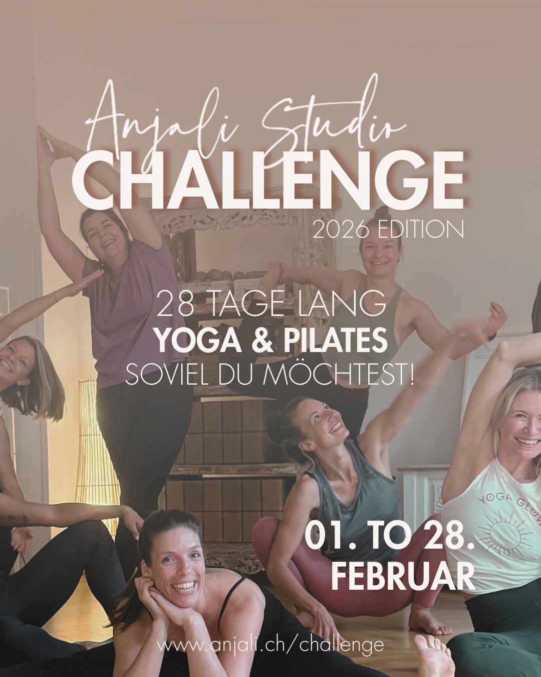 Anjali CHALLENGE 🌟
1. Februar - 03. März 2026
28 Tage lang Yoga & Pilates soviel du möchtest! 🥳
Bist du mit dabei? 🤗
Wie funktioniert das Ganze?
🌟Hol dir dein Challenge Abo für 155 CHF.
🌟Start ist Sonntag der 1. Februar und das Ende am Dienstag 03. März 2026!
(+ 3 days because the studio is closed during Fasnacht, 23-25.2)
🌟Buche dir nun jede Klasse direkt über dein Challenge Abo. Zusätzlich sammelst du bei jeder Teilnahme an einer Stunde einen Stempel auf deiner Challenge Karte.
🌟Das Abo gilt in allen Stunden und bei allen Lehrerinnen.
🌟Egal ob du Online oder im Studio teilnimmst, jede besuchte Klasse zählt!
🌟Ziel ist es so viel wie möglich Stempel auf deiner Karte zu sammeln.
🌟Der Gewinner oder die Gewinnerin der Anjali Challenge bekommt ein exclusives Personal Training geschenkt!
Machst du mit?
Triff deine Leute oder lerne neue Freunde kennen, teile deine Leidenschaft für Bewegung und lege wieder mehr Wert auf deine Gesundheit und dein Wohlbefinden bei der Anjali Challenge 2026!
#yoga #yogabasel #baselswitzerland #yogachallenge