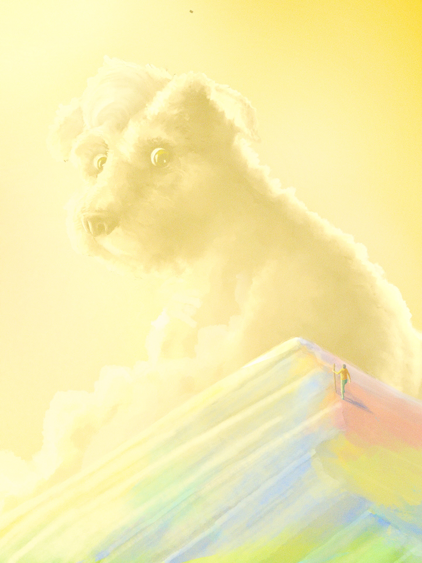 "Sunny Saudade"
A handmade illustration inspired by a dream of hiking up a brightly coloured mountain to see an old friend in the clouds.