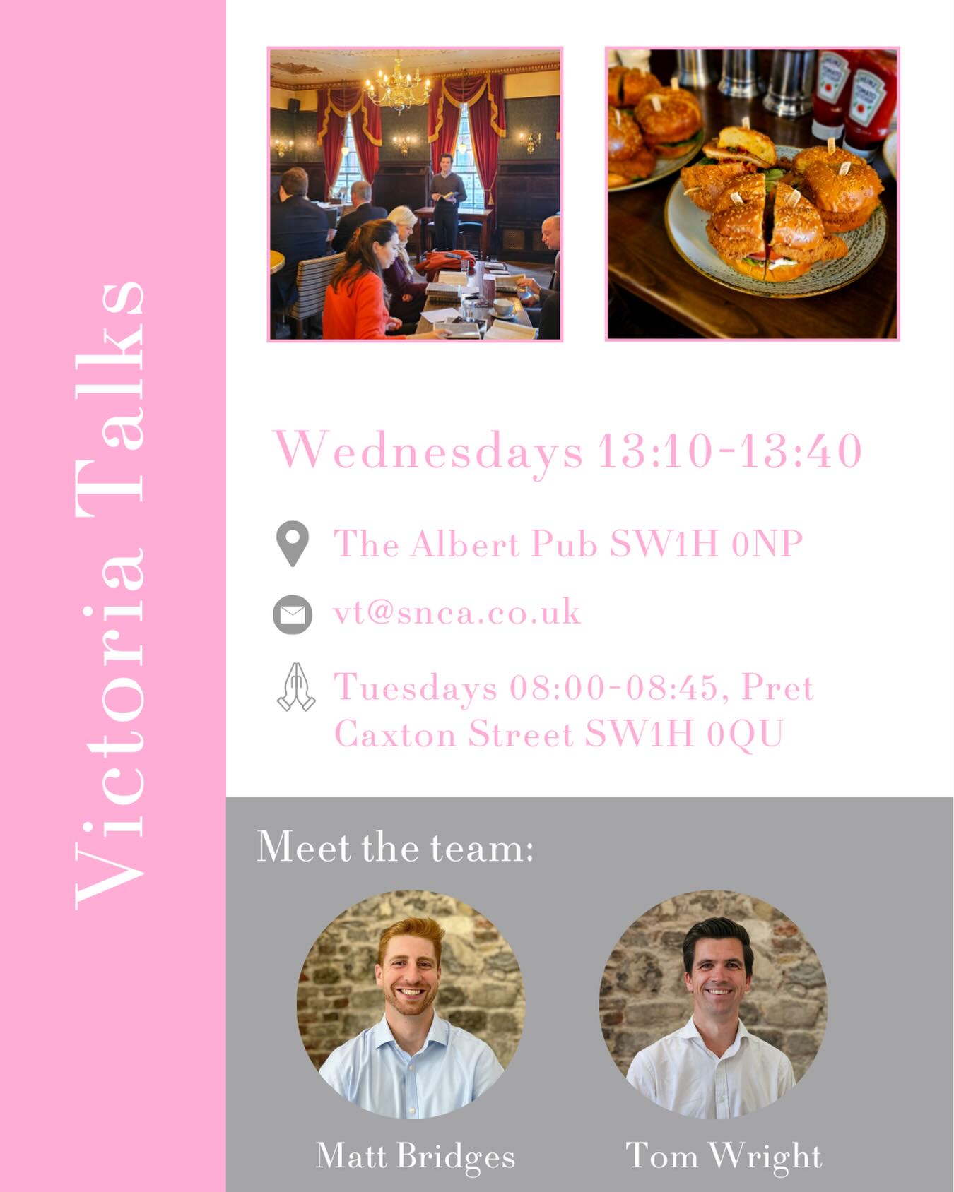 Lunchtime Talk Tuesdays!
Find out whatās going on across central London with our series introducing you to a different talk each week.
Victoria Talks
It is our hope and prayer that many people, particularly those who work in the Victoria area, will come to know the Lord Jesus through the ministry of the Victoria Talks.
Coming up at the Talks:
š Wednesday 21 January, Ephesians
š Wednesday 28 January, Isnāt Christianity just too exclusive? with Joe Ammoun
Come and join us if you work in the area!
ā Wednesdays 13:10-13:40
šThe Albert Pub, 52 Victoria Street SW1H 0NP
āļø vt@snca.co.uk
š Bible study and prayers Tuesdays 08:00-08:45 Pret Caxton Street SW1H 0QU
š victoriatalks.org
#faithatwork
#londonvictoria
#christianity
#lunchbreak