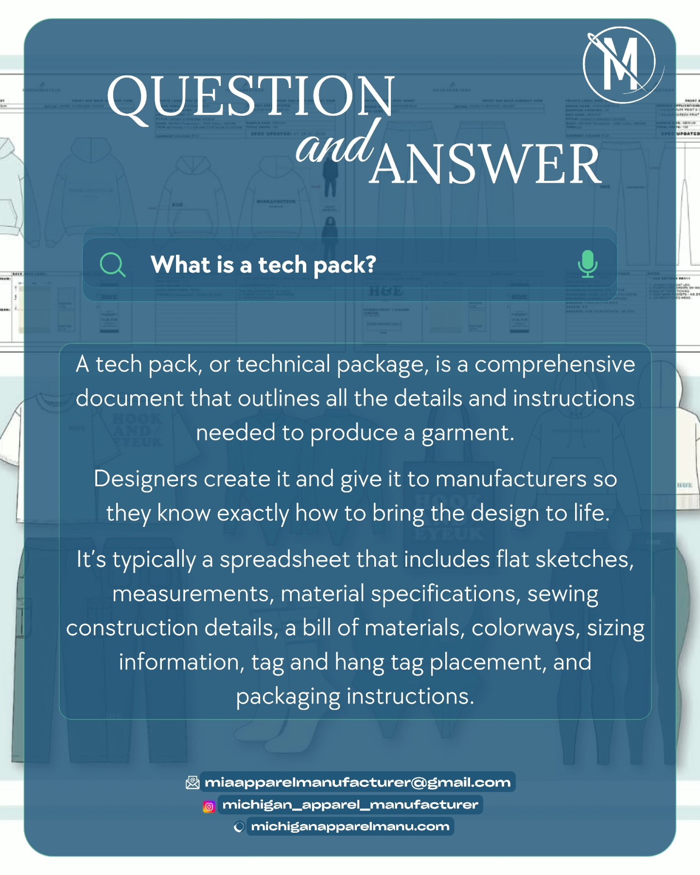 Got more questions?
Drop them in the comment section below or send us a DM!
#ApparelManufacturingFAQs #StartAClothingLine #ProductionTips #Techpack #ApparelFAQ #StartAClothingLine #Michigan_Apparel_Manufacturer