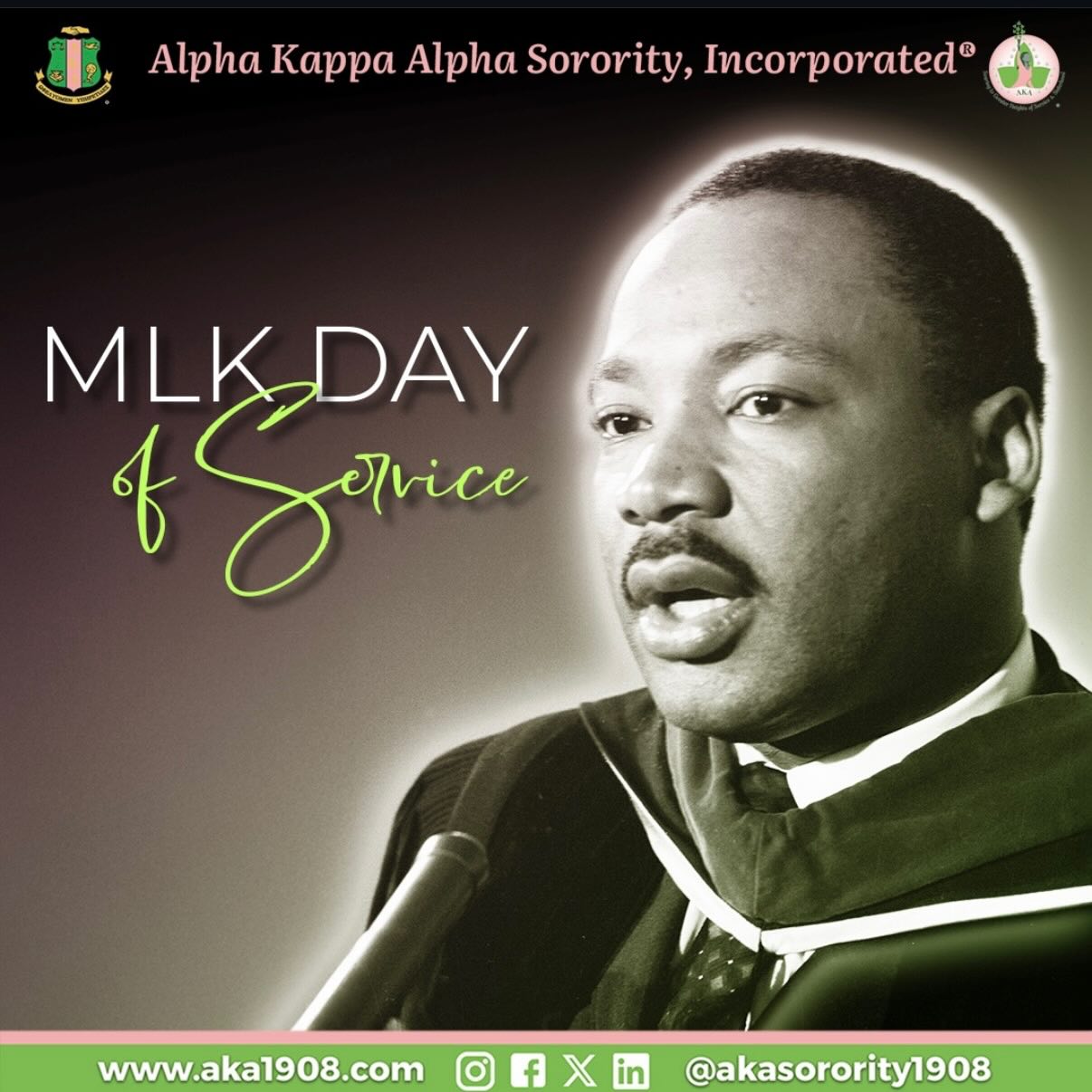 Alpha Kappa Alpha Sorority, Incorporated® honors the life and legacy of Dr. Martin Luther King Jr. by standing united in the spirit of service, love, and community.
In 2026, we continue to live out our timeless motto, “Service to All Mankind,” by showing up with purpose and pouring into the communities we cherish.
Today reminds us that every act of service, big or small, moves us closer to the world Dr. King envisioned.
Let’s carry his dream forward together, because “We Are One” in making a lasting impact.
#MLKDayOfService #SoaringWithAKA #AKA1908