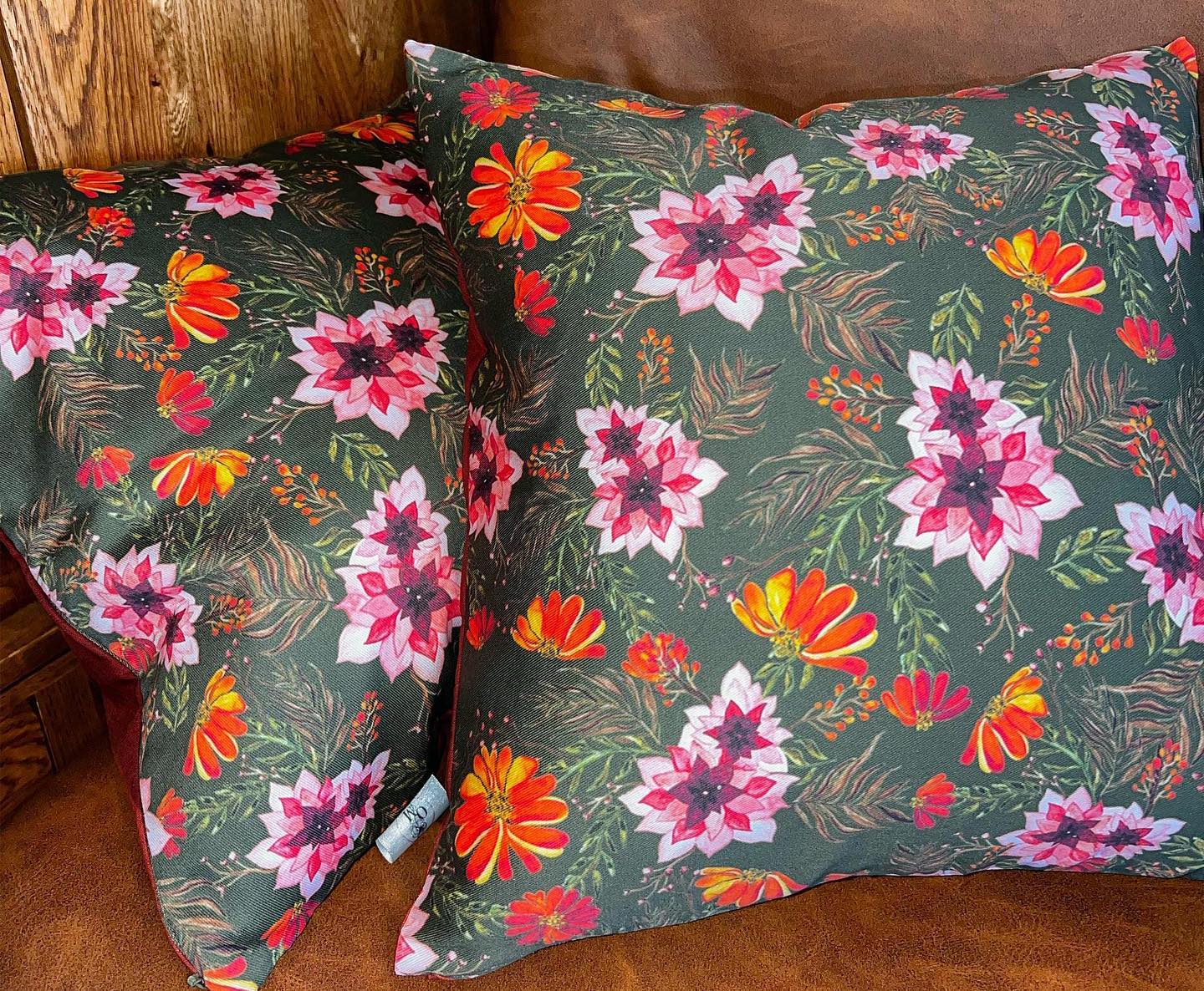 Autumn Floral Cushion. Hand drawn print and hand made with sustainable fabrics. Available to buy on my Etsy and website. Links are in my bio. #sustainable #textiledesign #autumn #smallbusiness #interior #nature